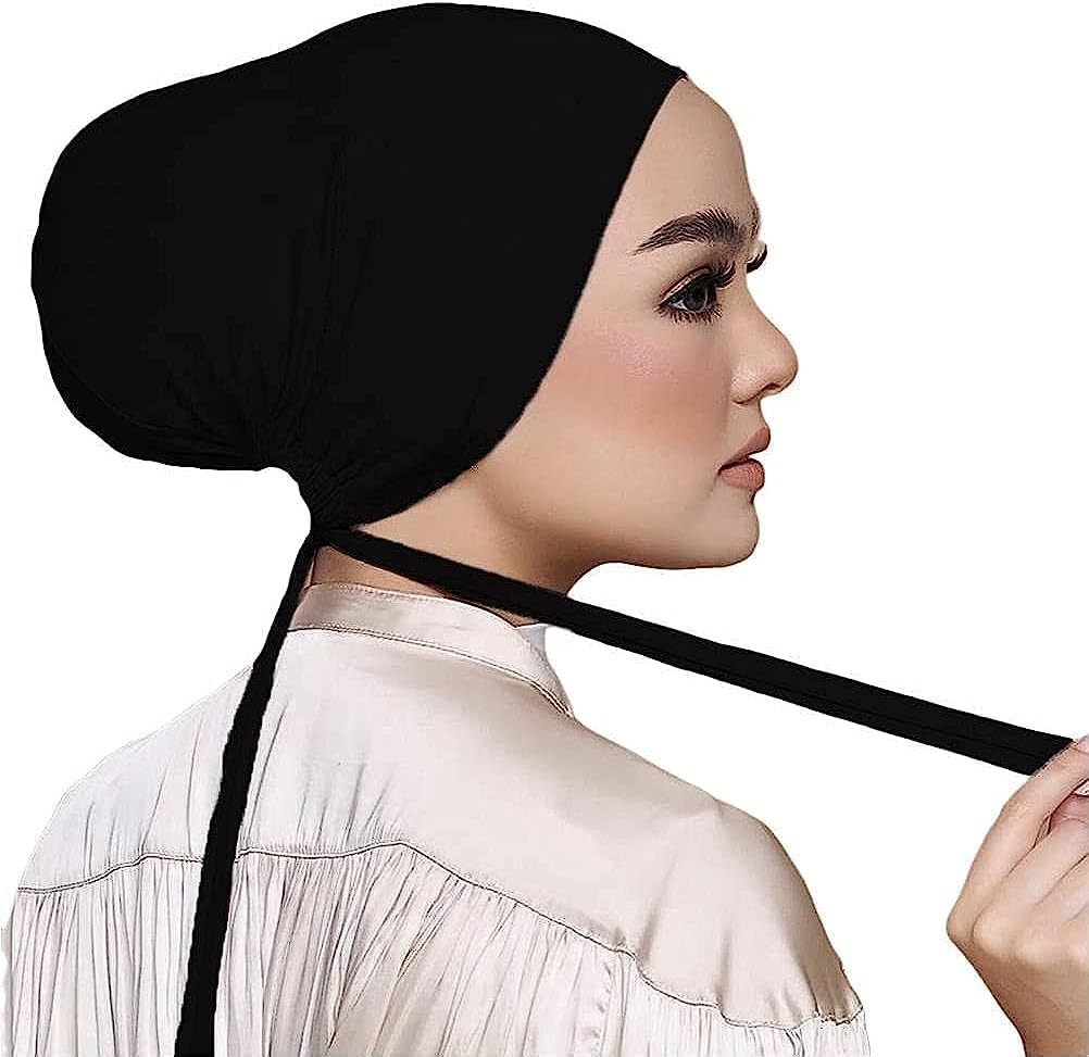 Women under Scarf Hat Hijab Cap, Adjustable Islamic Muslim under Scarf Hijab Cap with Tie-Back Closure image number 1