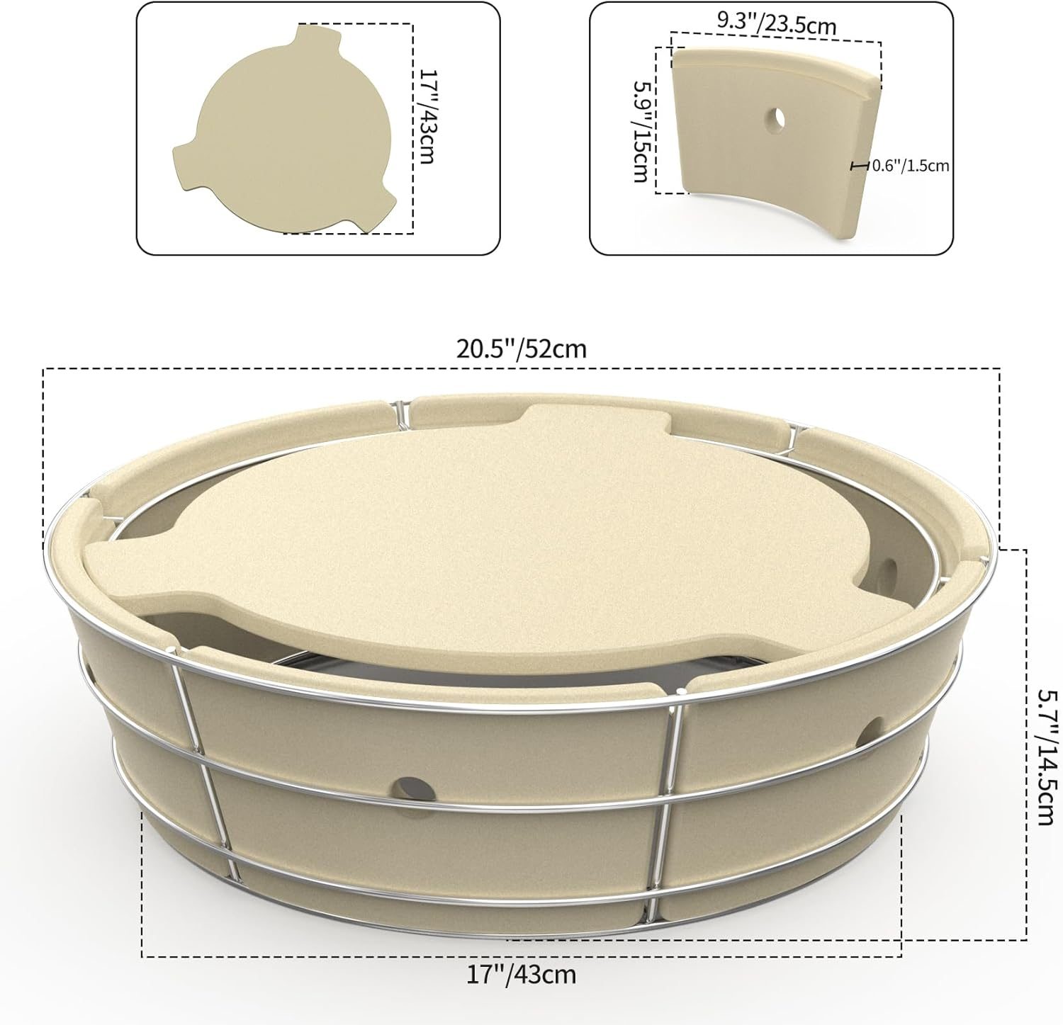 Only Fire Charcoal Firebox Kit,Stainless Steel Charcoal Ash Basket with Ceramic Heat Stone,Bbq Accessories for Weber 22-Inch Kettle Charcoal Grills image number 3