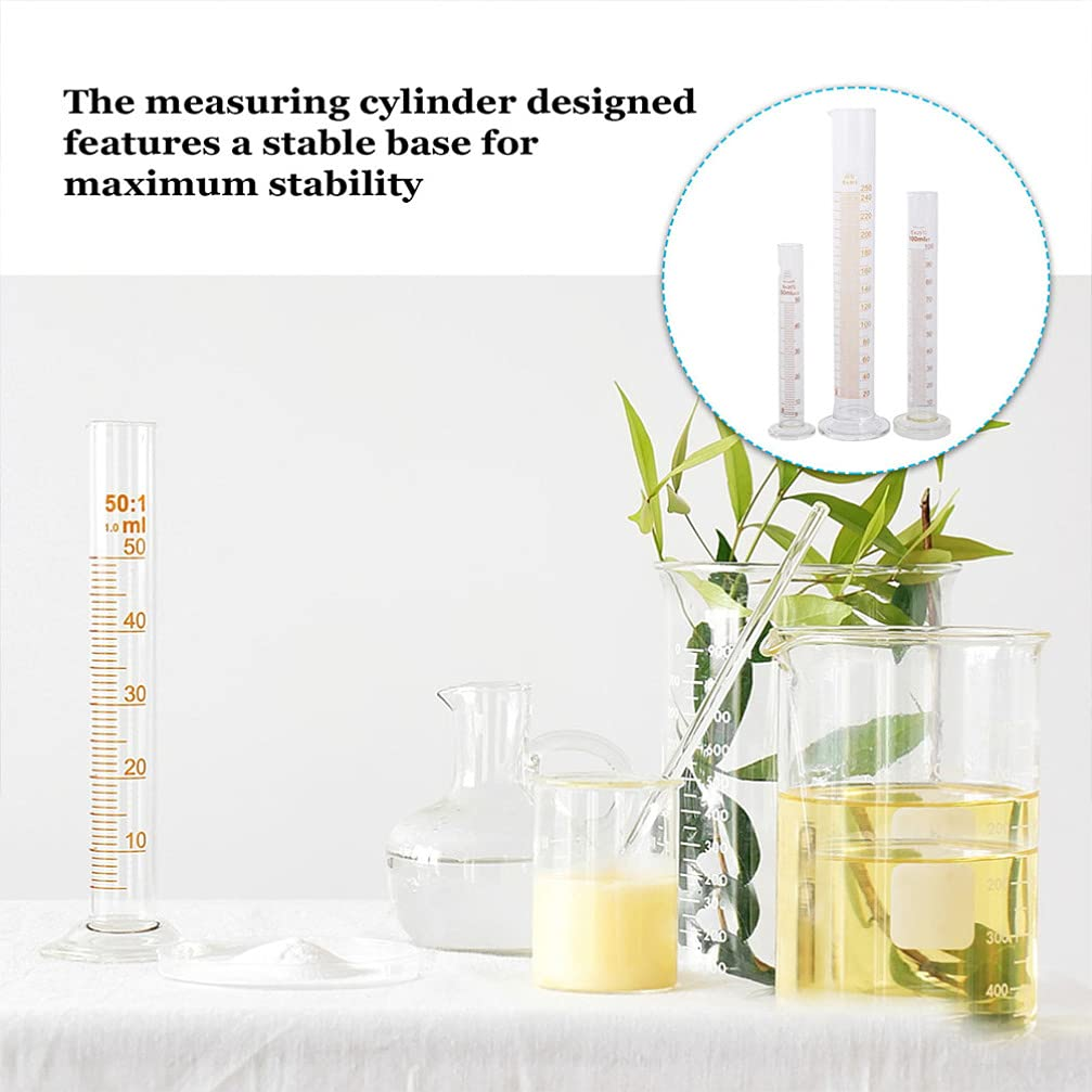 POPETPOP 9Pcs Beaker Flask Cylinder Set Scientific Glass Flask Graduated Cylinders Clear Measuring Beakers for Laboratory Supplies 50ML 100ML 250ML image number 3