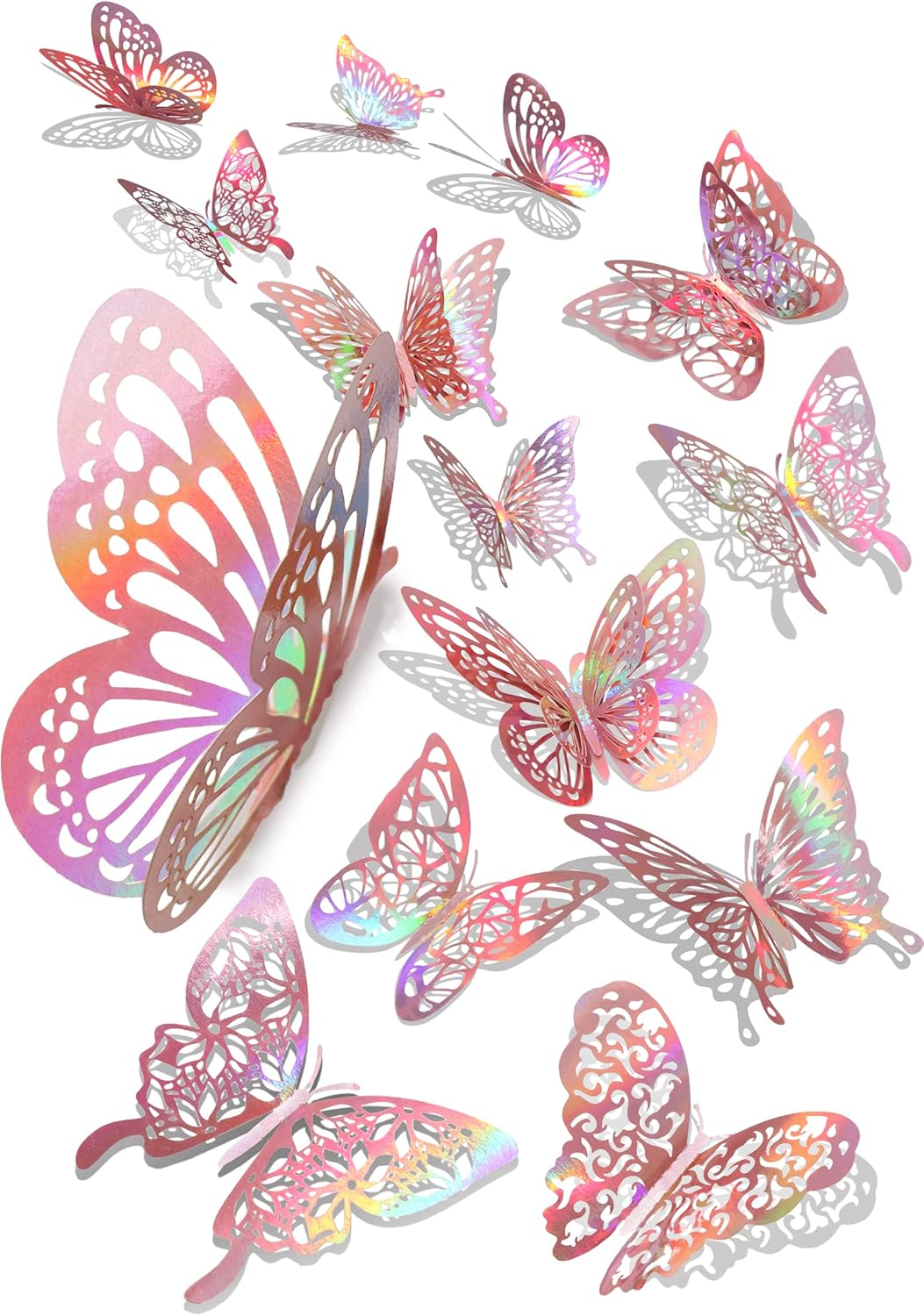 60 Pcs 3D Shiny Silver Butterfly Wall Stickers Decals ,Removable Holographic Silver Butterfly Wall Decor Classroom Decor with Set 5 Style DIY Man Made Decorative Paper Murals for Nursery, Party Decor (Silver)