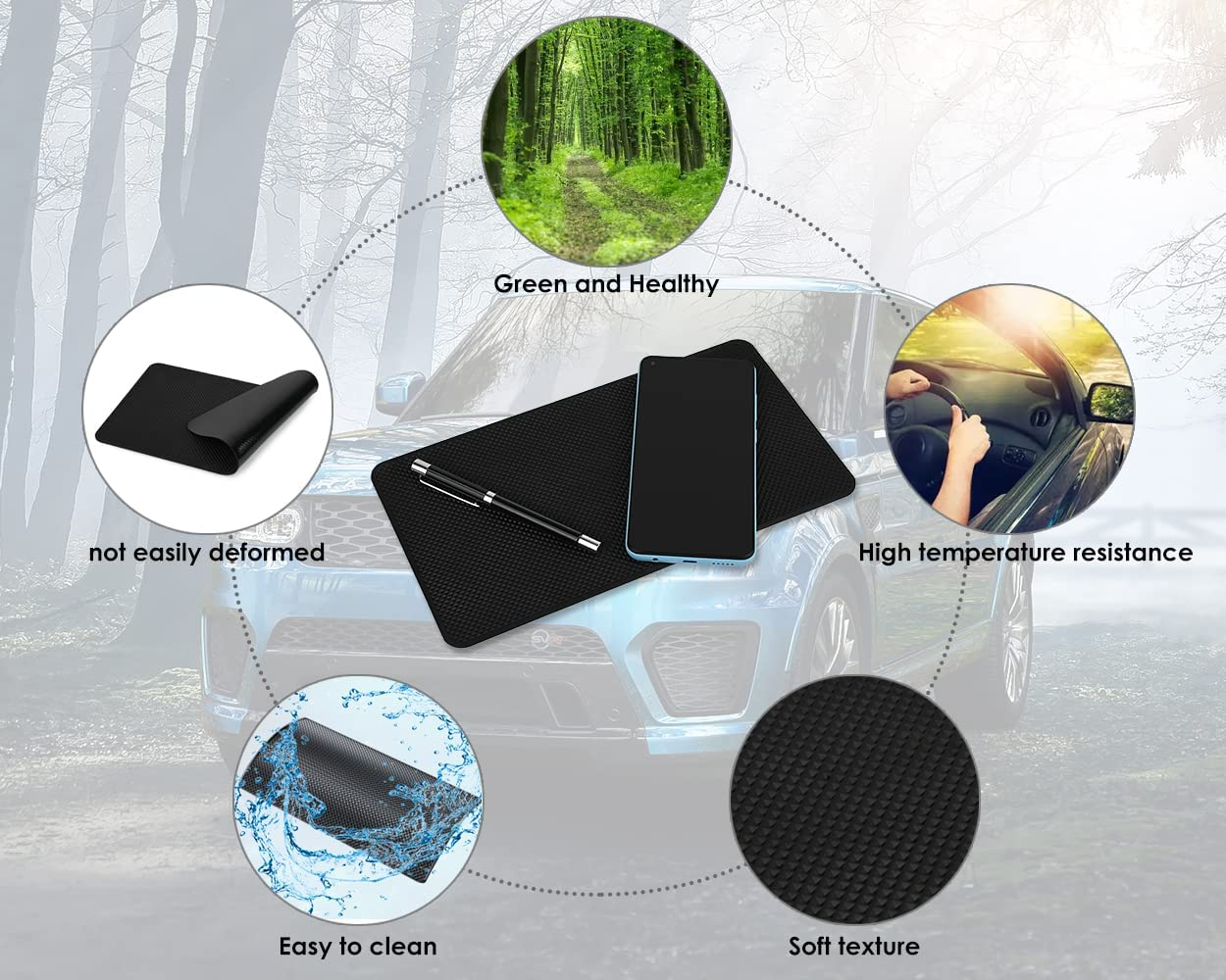 DS. DISTINCTIVE STYLE Extra Large 26 X 15Cm Magic Anti-Slip Non-Slip Mat Car Dashboard Sticky Pad Adhesive Mat for Cell Phone, CD, Electronic Devices, Iphone, Ipod, MP3, MP4, GPS - Black