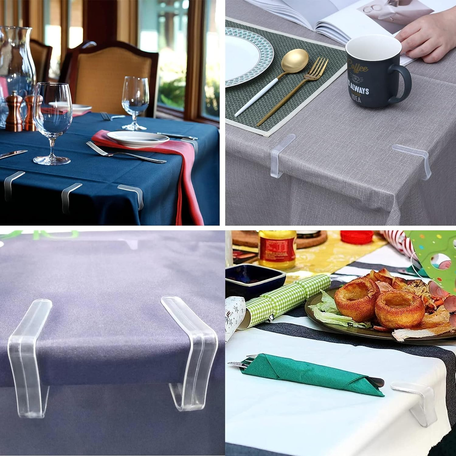Kitnish 16PCS Transparent Plastic L-Shape Tablecloth Clips, 11X15 Cm, Modern, Ideal for Indoor Dining, Outdoor Picnics, Weddings, Buffets, Backyard BBQ image number 6