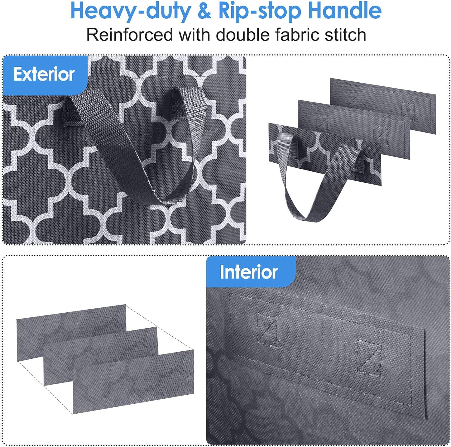 WISELIFE Storage Bags [3 Pack/100L] Large Blanket Clothes Organization and Storage Containers for Comforters,Bedding, Foldable Organizer with Reinforced Handle, Clear Window, Sturdy Zippers,Gray image number 3