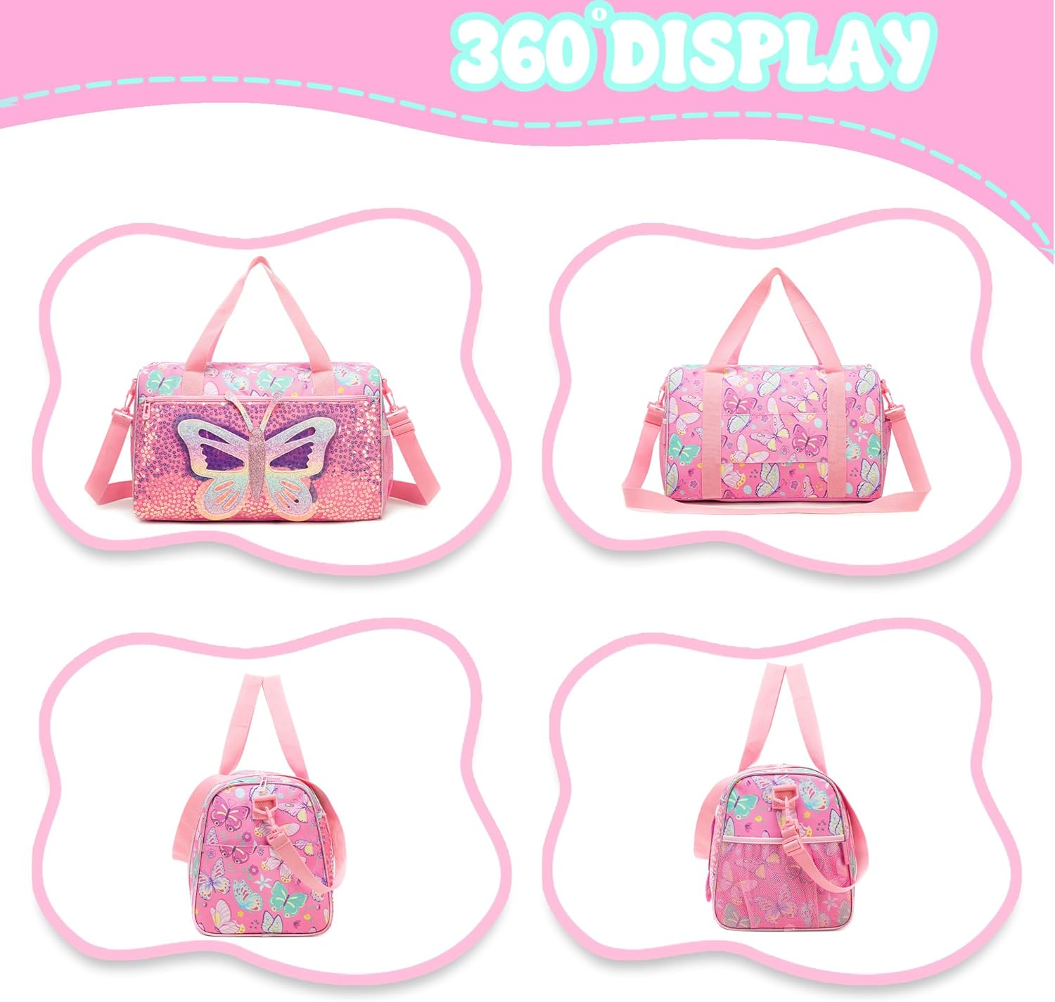 Homskiii Kids Pink Butterfly Luggage with Wheels Suitcases Travel Softside Suitcases 16" Carry on Suitcase with Duffle Bag Luggage Sets Airline Approved image number 5