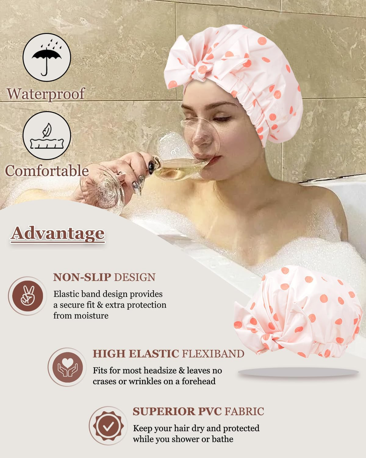 Luvruitaky Shower Cap Luxury Shower Caps for Women Reusable Waterproof Hair Cap for Shower with Adjustable Bowknot Hair Bath Cap (Pink) image number 1