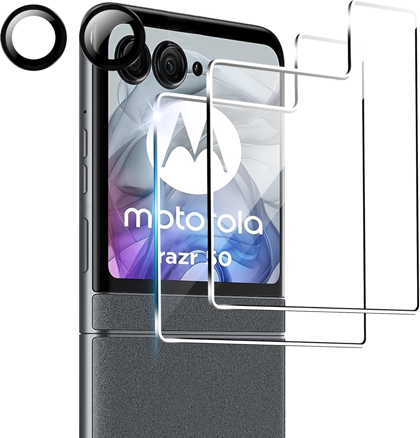 2 Pack Screen Protector for Motorola Razr 50 Tempered Glass, 2 Pieces Camera Glass Film, 9H Hardness, Anti-Scratch and Bubble-Free Screen Protector image number 1