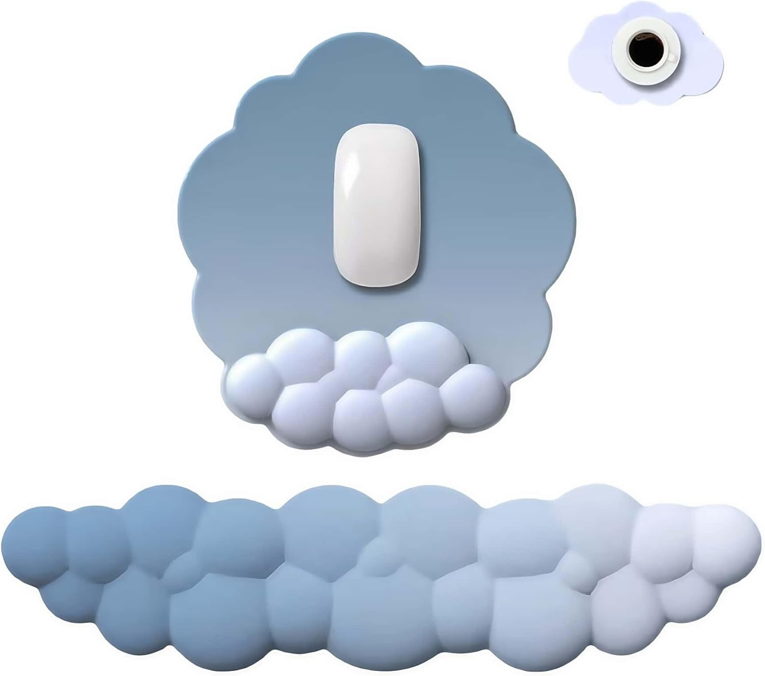 Cloud Wrist Rest Support Pad Set for Keyboard and Mouse, Cute Ergonomic Computer Gaming Accessories Arm Rest Cushion for Desk (Grey) image number 3