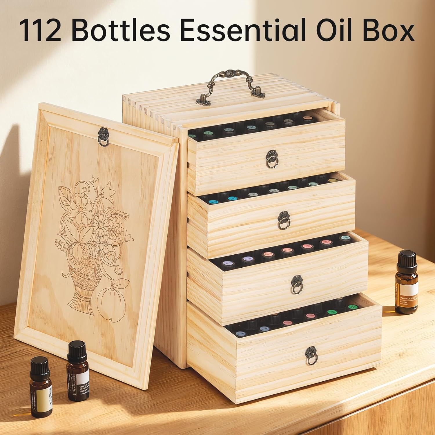TORIBIO Essential Oils Box for 112 Bottles, Wooden Essential Oils Storage Organizer Holds 5 10 15 20 30 Ml for Young Living & Doterra Bottles image number 5