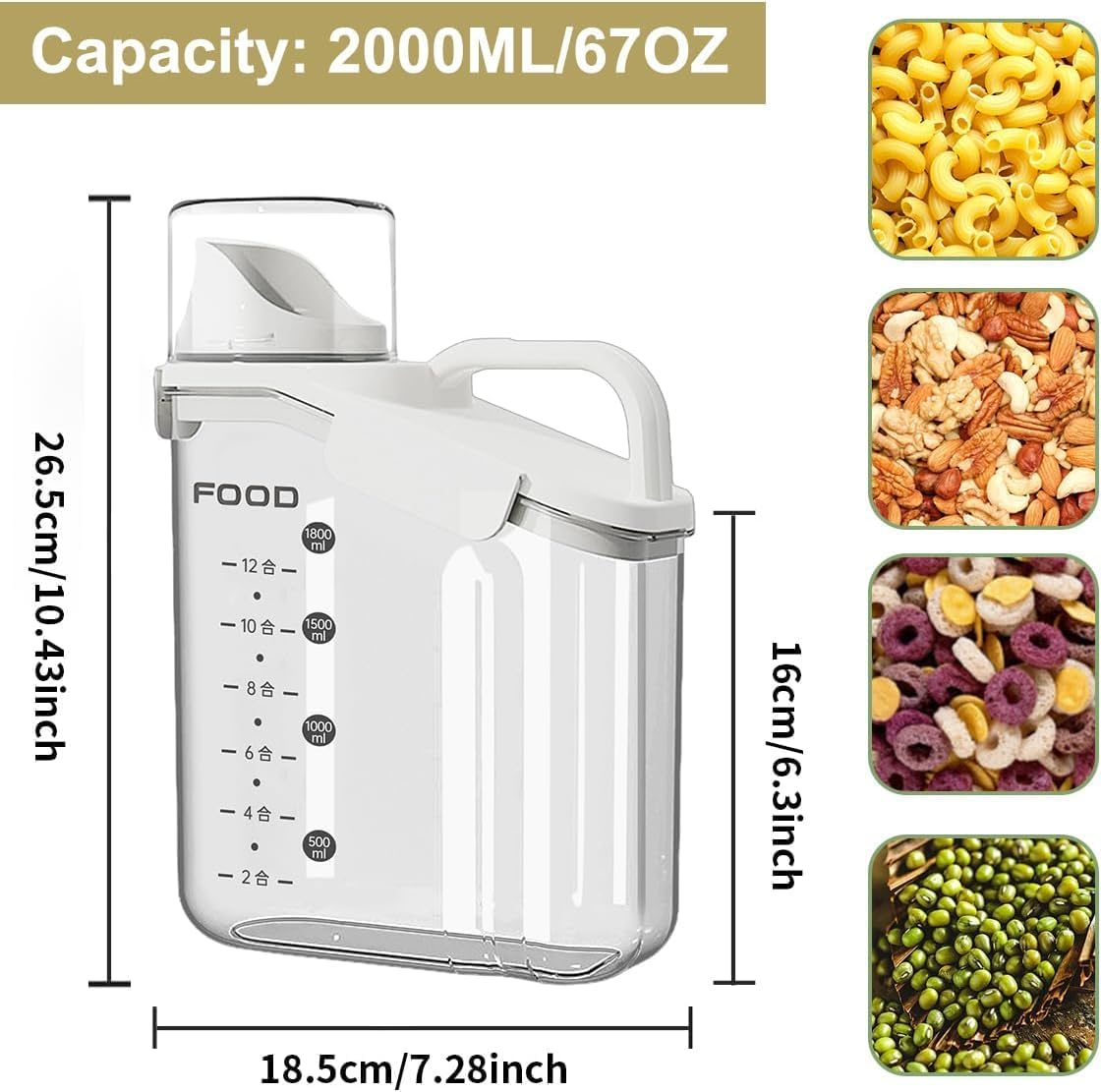 ZEBAN Small Cereal Containers 2L Airtight Dry Food Airtight Dry Food Storage Containers with Pouring Spout Dry Food Dispenser for Flour, Sugar, Rice, Oats image number 4