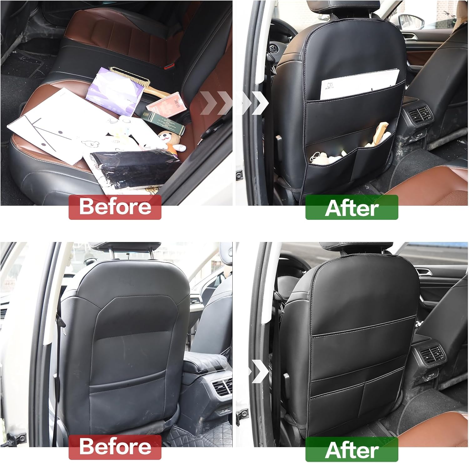 Car Seat Protector Kick Mat【1 Pack】Universal Leather Waterproof Auto Seat Back Covers with 3 Storage Pocket, Backseat Car Organizer Travel Accessories, against Dust Mud Scratches (Black) image number 1