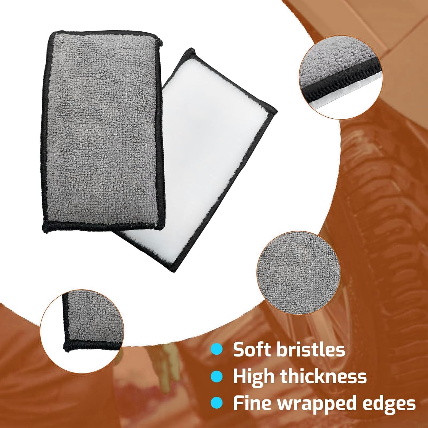 Tzylomirx 5"&times;3" Car Interior Scrubbing Sponges, Microfiber Car Wash Sponges, Auto Detailing Scrub Pads for Cleaning Car Leather, Plastic, Vinyl, Upholstery (2Pcs, Gray & White) image number 3