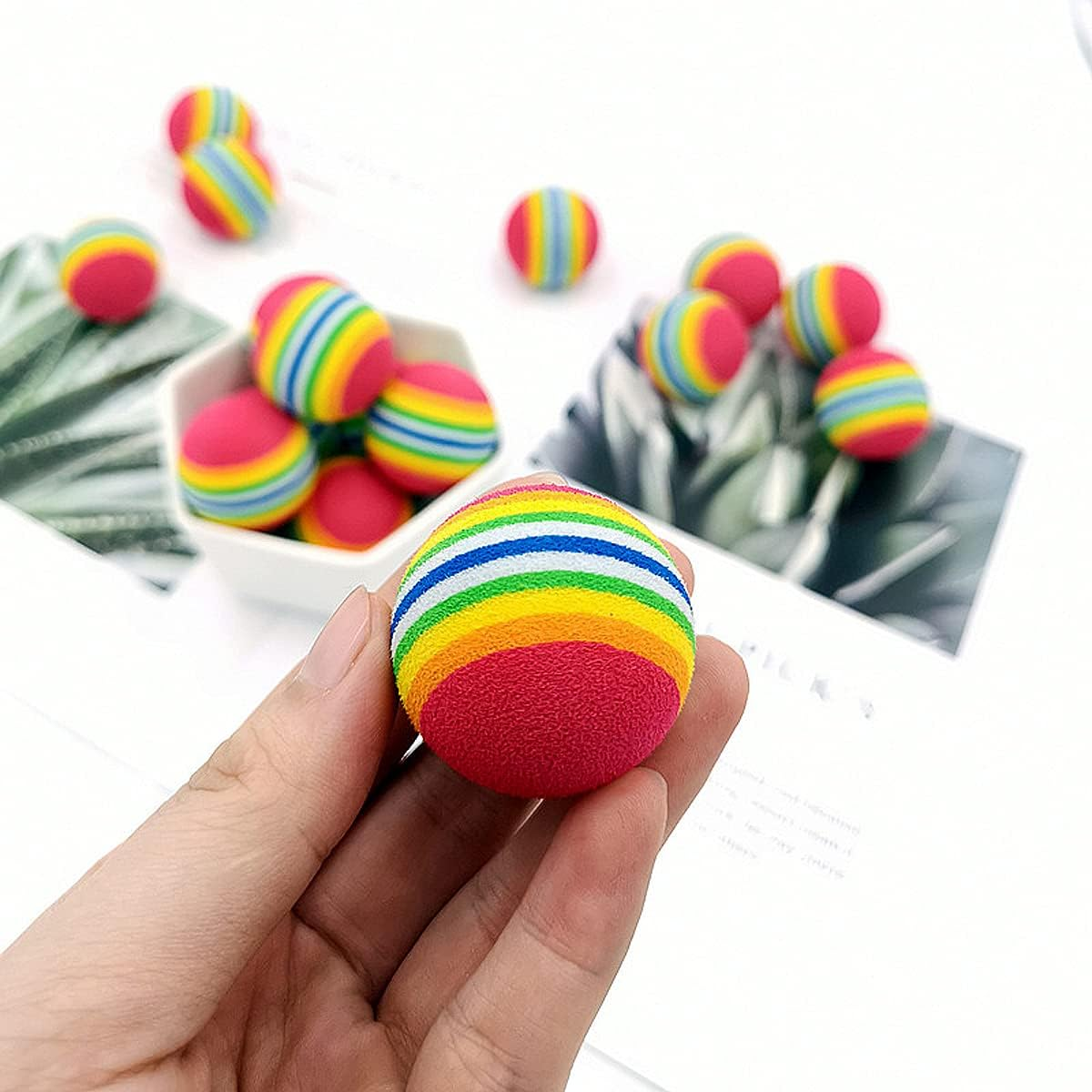 NC Cat Toys Balls,Regerly 20Pcs Pet Cat Dog Toy Balls Rainbow Soft Foam Balls for Small Dogs Puppies Puppy Kitty Quiet Indoor Outdoor Play Activity Chase Training