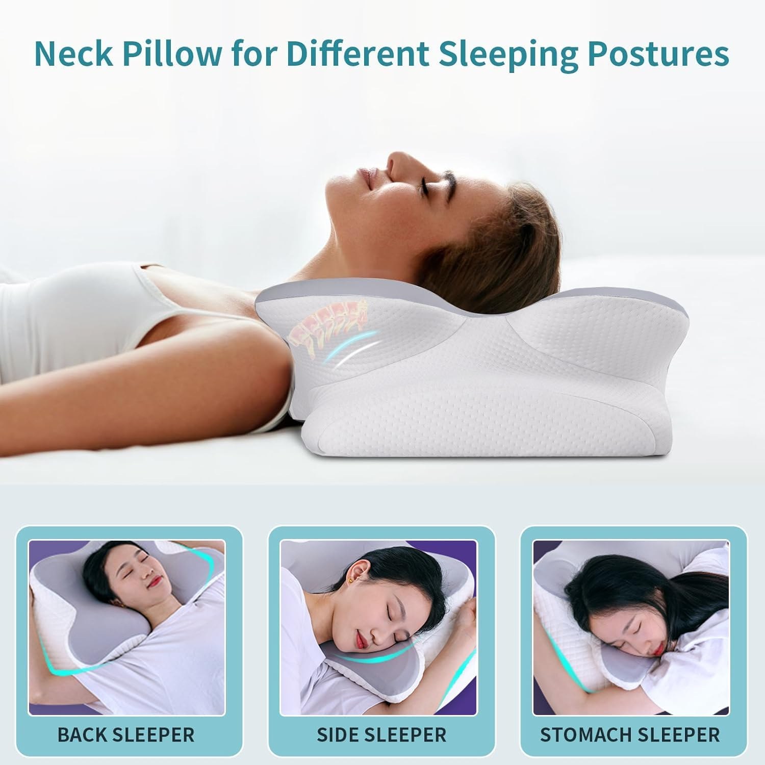 Cervical Pillow for Neck Pain Relief, Contoured Memory Foam Pillows for Sleeping, Ergonomic Orthopedic Neck Support Pillow with Breathable Pillowcase, for Side Sleepers, Back and Stomach Sleepers image number 2