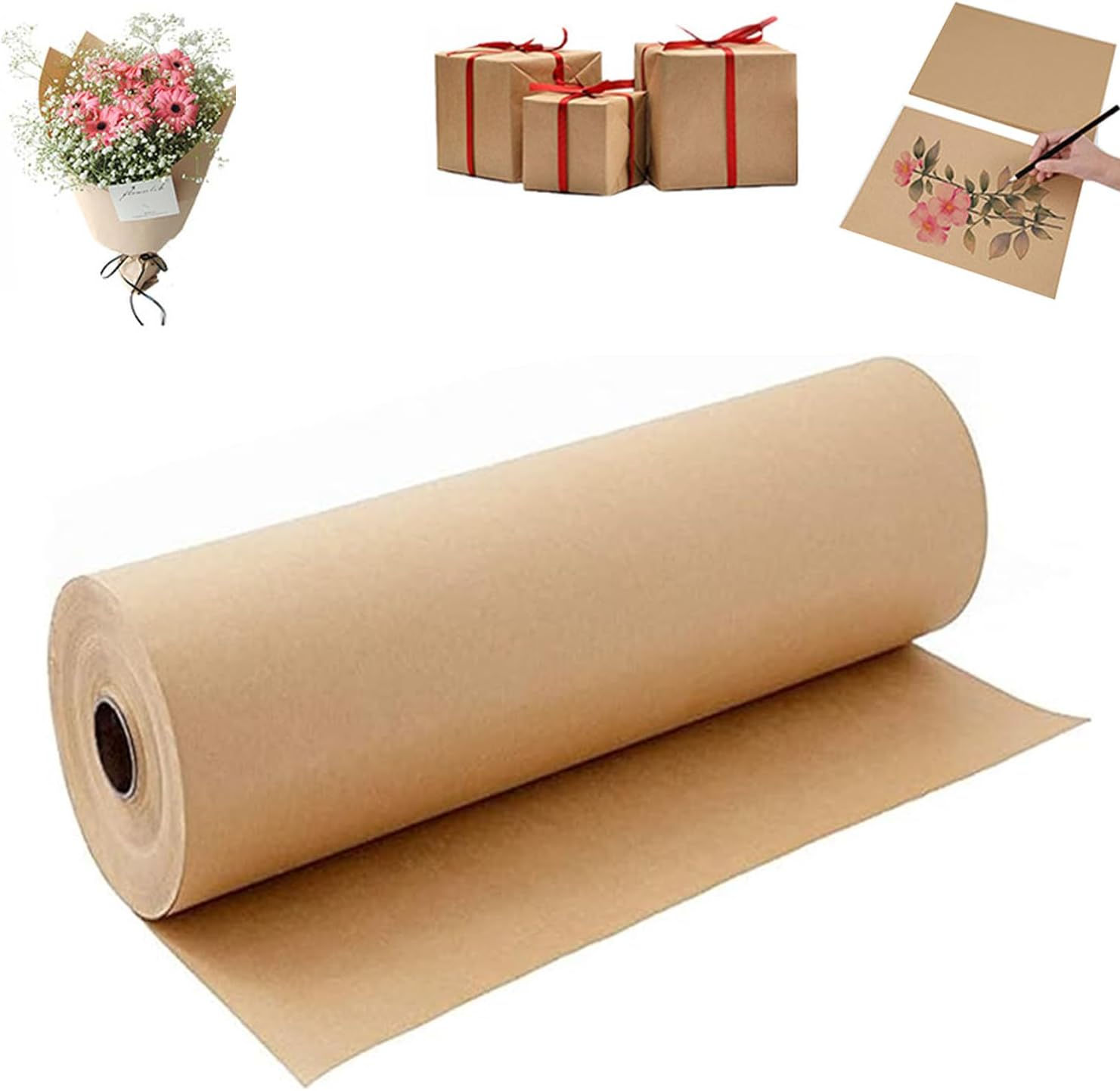 Brown Kraft Arts, Crafts Paper Roll, 17.3" X 1181.1" / 44Cm X 30M, Kraft Paper Rolls, Gift Wrapping Paper, Perfect for Packing, Wrapping, Craft, Postal, Shipping, Dunnage and Parcel image number 3