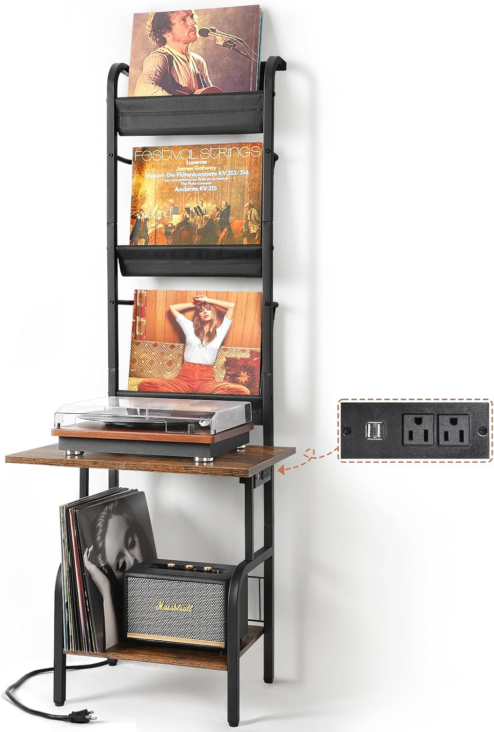Record Player Stand with Vinyl Storage, Record Player Table with Vinyl Record Storage up to 200 Albums, Turntable Stand with Record Holder Vinyl Display Shelf, Record Player Cabinet Organizer Rack