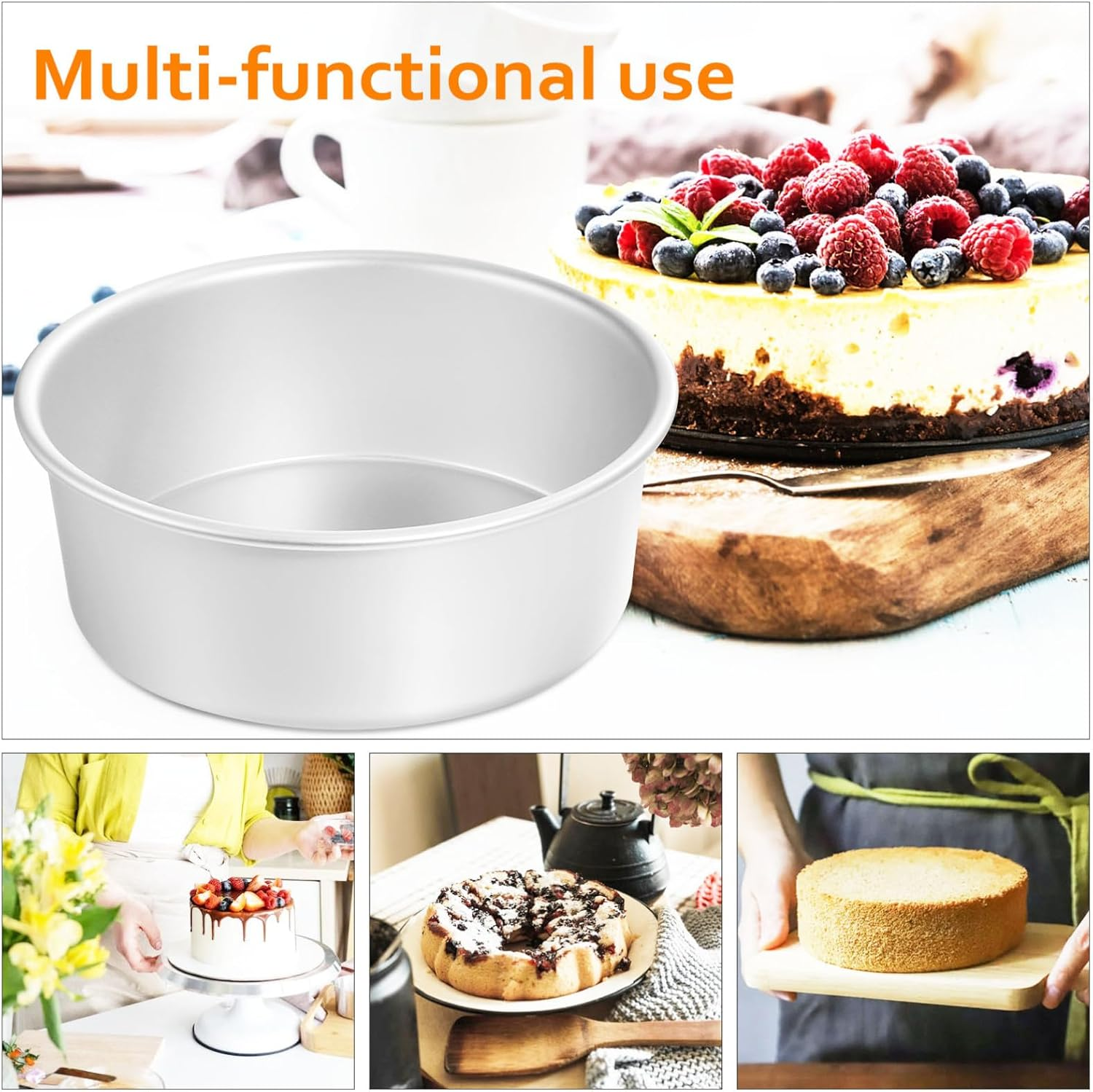 EXAOMBLE 3Pcs round Cake Pans 8 Inch Aluminum Nonstick Bakeware Set Deep Pans for Family and Wedding Baking image number 6