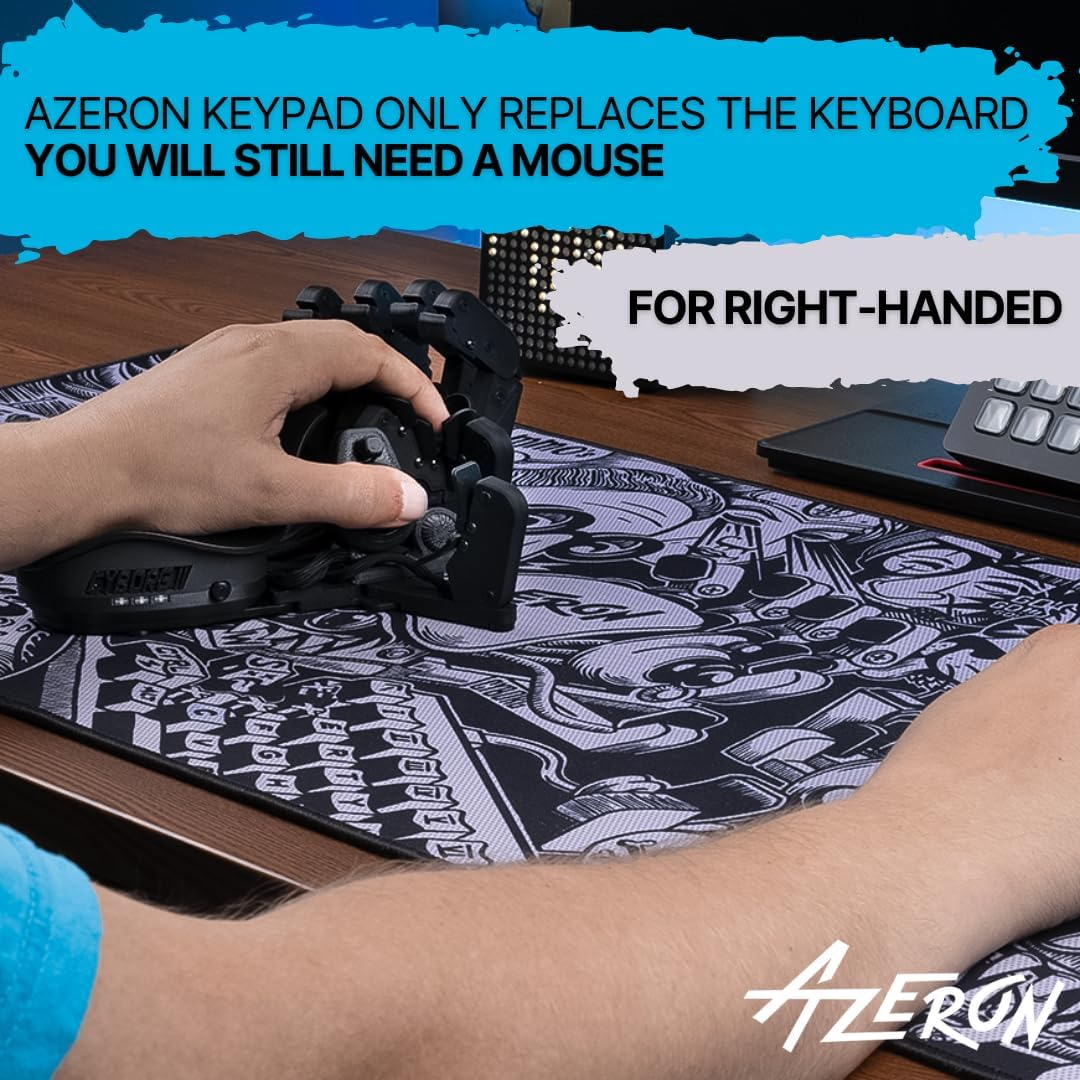 AZERON Gaming Keypad, Programmable One Handed Gaming Keyboard, with Hall Effect Analog Thumbstick and 30 Programmable Keys, 3D Printed Customized Keypad, for Righties (Black, Cyborg Ll)