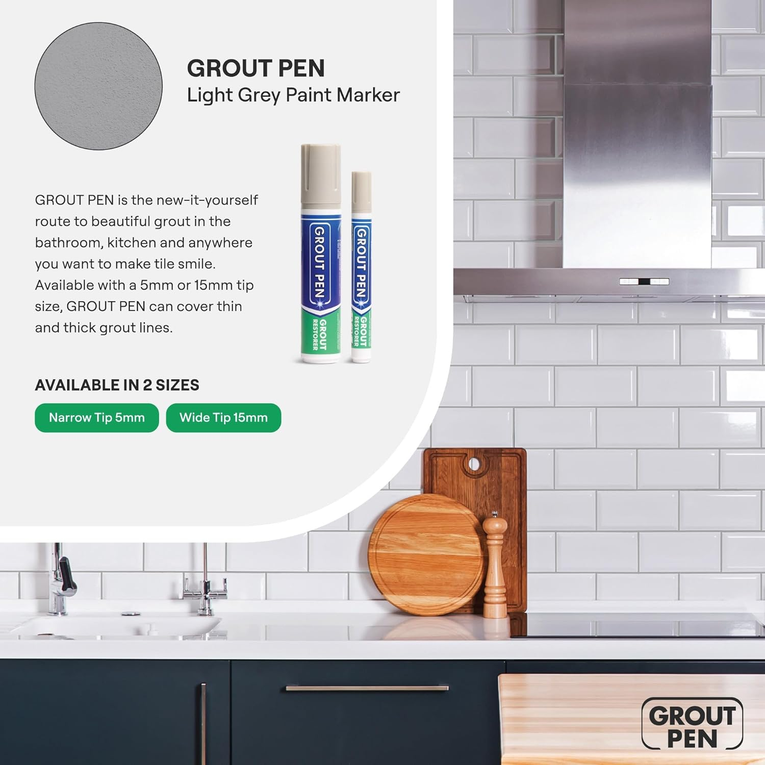 Grout Pen - Designed for Restoring Tile Grout in Bathrooms & Kitchens (Light Grey) image number 5