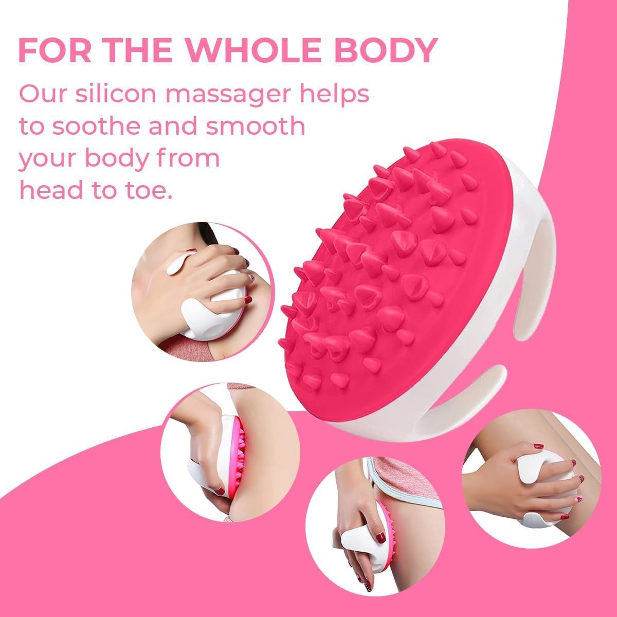 WADY Silicone anti Cellulite Massager, Hand-Held Massager Body Brush Cellulite Reduction, Cellulite Remover, Improve Circulation, Body Massager, Exfoliator, Fat Roller Use with Creams and Oils (Pink) image number 1