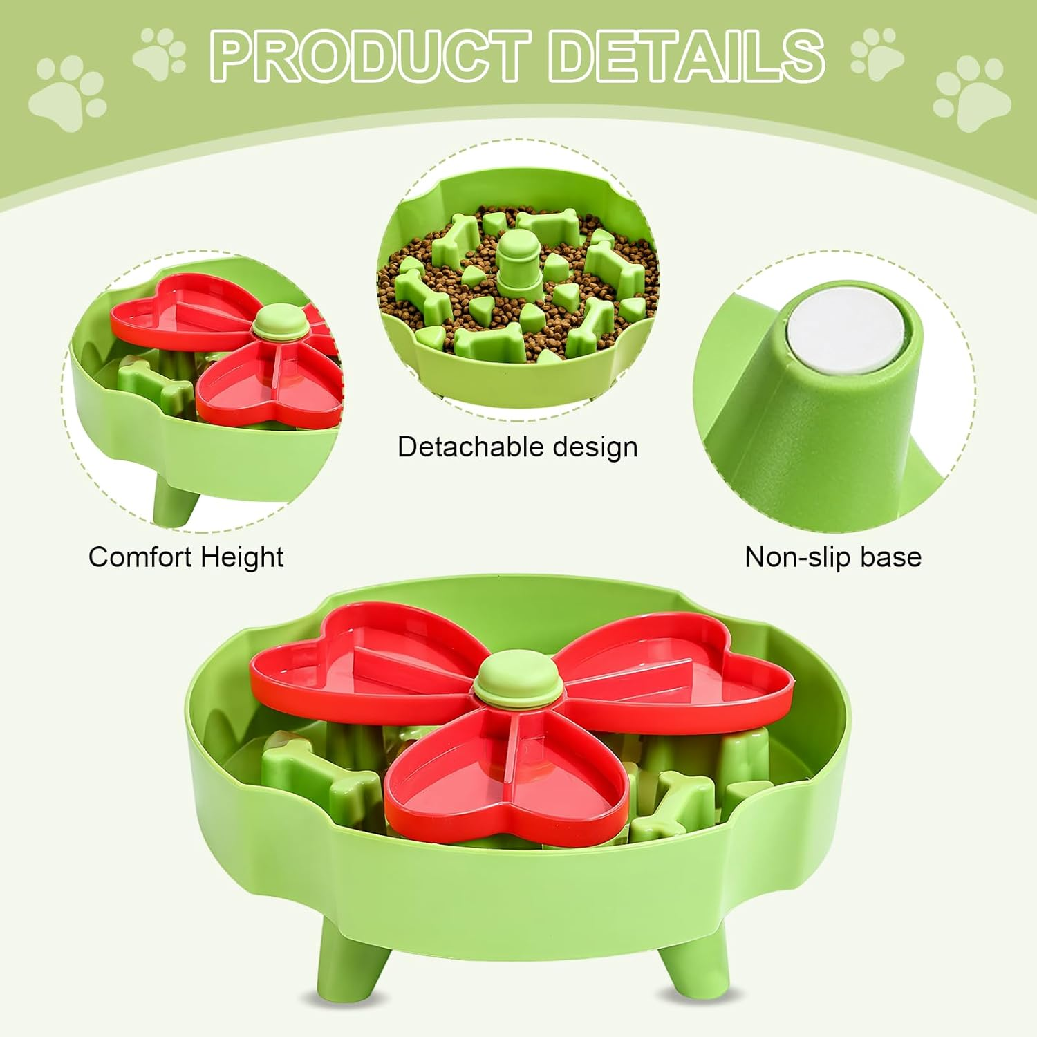 Slow-Eating Dog Bowl, Anti-Choking, Healthy Eating to Promote Digestion, Fun Slow-Eating Bowl, Christmas Green Color, Non-Slip, Rotatable and Removable, Suitable for Small and Medium-Sized Dogs image number 3
