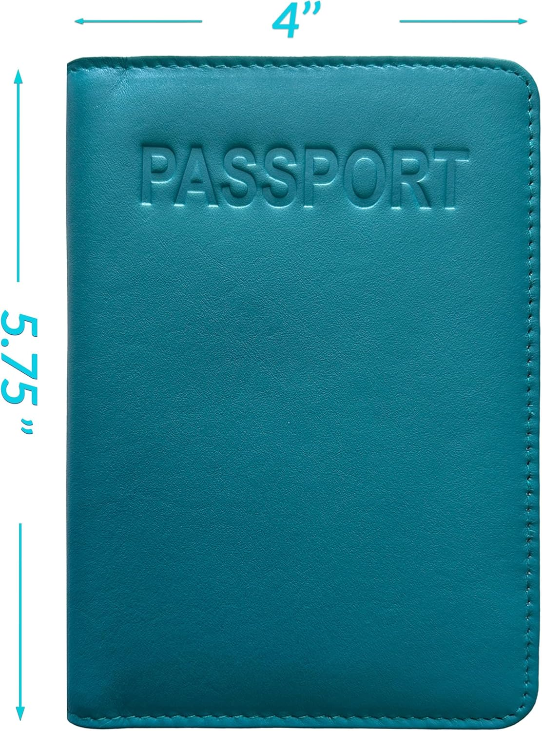 Teal Leather RFID Passport Cover Holder - Teal image number 4
