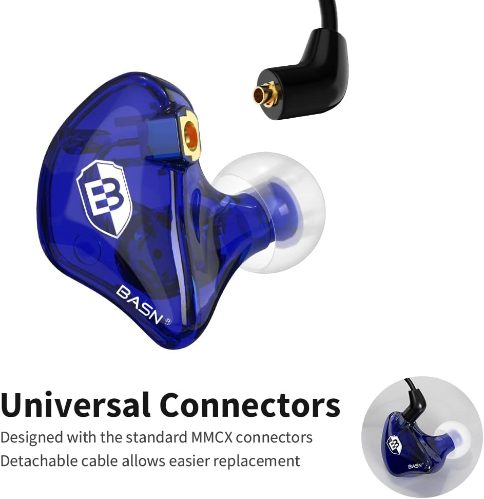 BASN Bsinger in Ear Monitors Wired Earphones with Noise Isolation, Dual Dynamic Drivers High Definition Iems with MMCX Detachable Cable for Musicians Drummers Singers(Blue)