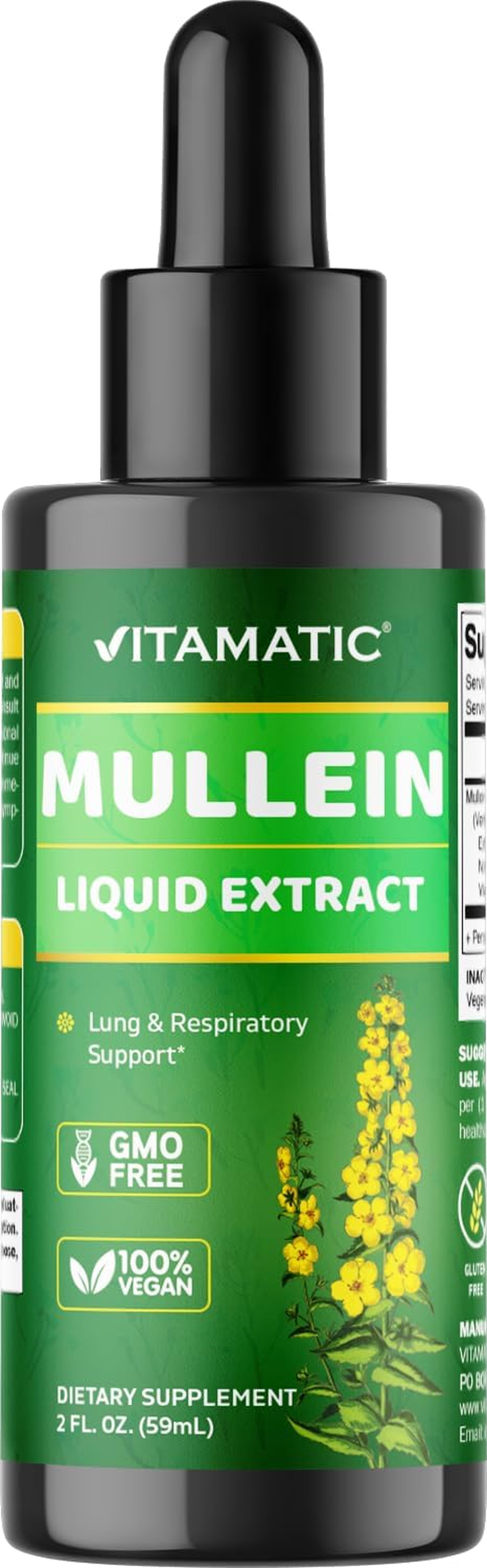 Vitamatic Liquid Mullein Leaf 1000Mg per Serving - Supports Healthy Respiratory, Bronchial & Immune Function - 2 FL OZ image number 3