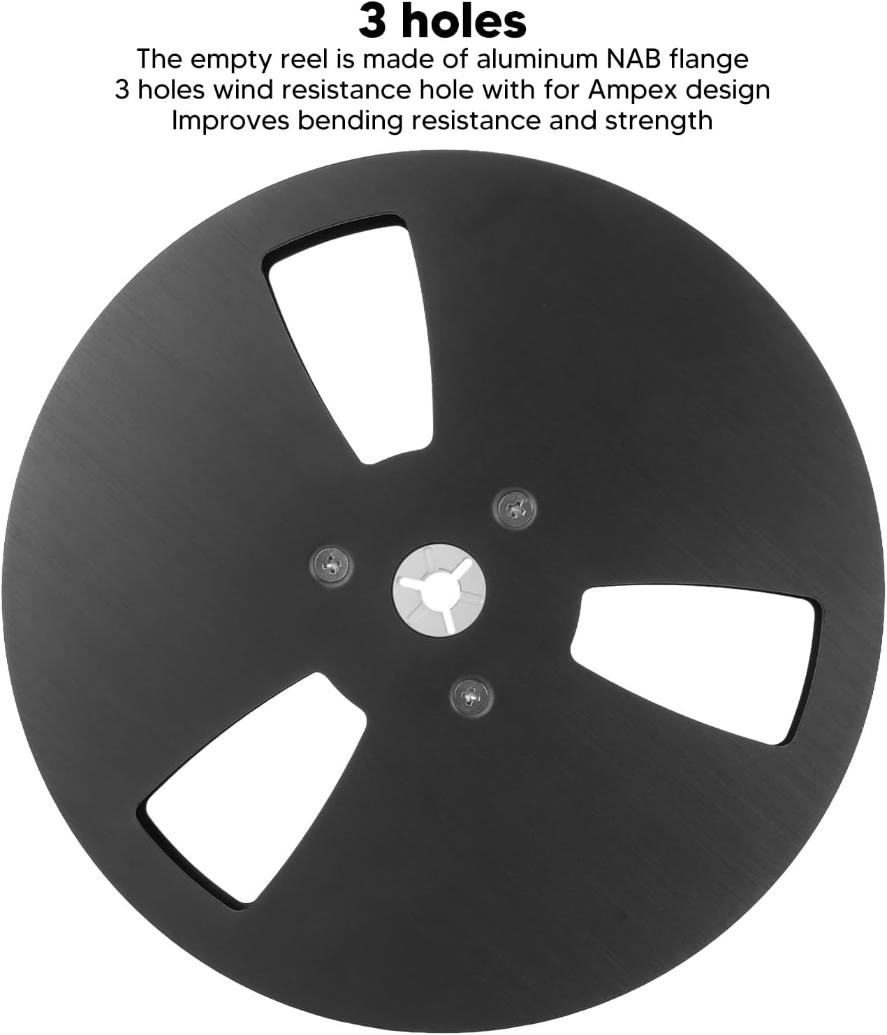 Take up Reel, 7 X 1/4 Empty Take up Reel to Reel Small Hub with 3 Holes, Aluminum Alloy Universal Open Reel Audio Takeup Reel for Recording Nab (Black)