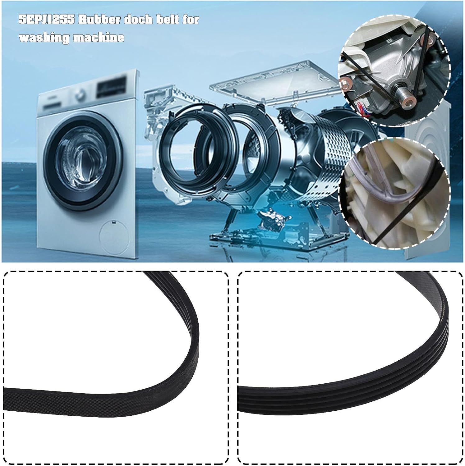 Ecsing 5EPJ1255 Washing Machine V-Belt Compatible with Bosch Siemens Maxx Series 2 Series 4 Series 6 Avantixx Classixx Varioperfect IQ300 00439490 00678915 image number 2