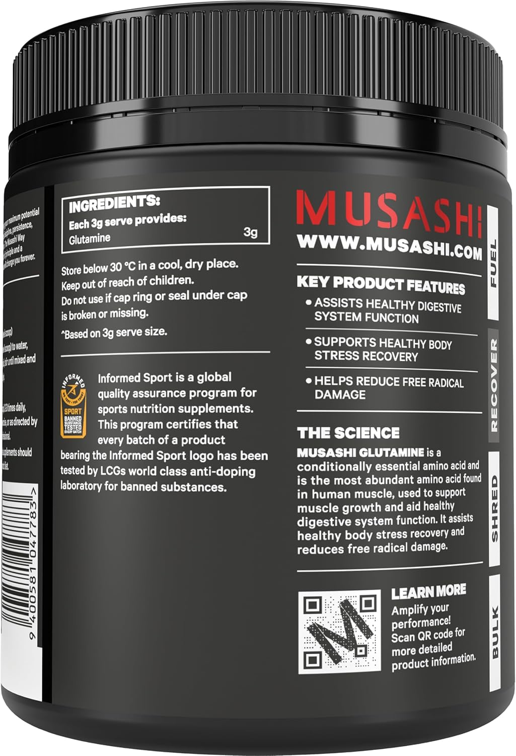Musashi Unflavoured Glutamine Powder 350 G image number 2