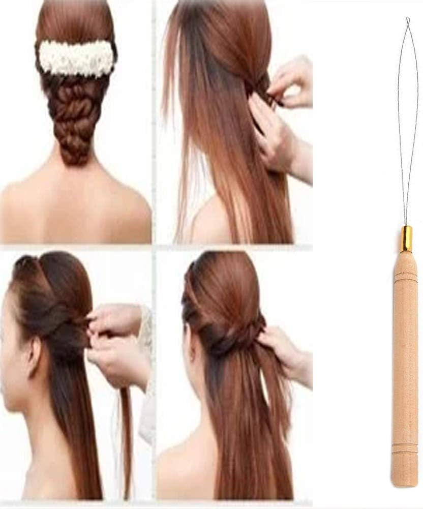 3Pcs Hair Extension Loop Needle Threader Pulling Hook Tool and Bead Device Tool for Hair or Feather Extensions - Wooden and Stainless Steel image number 3