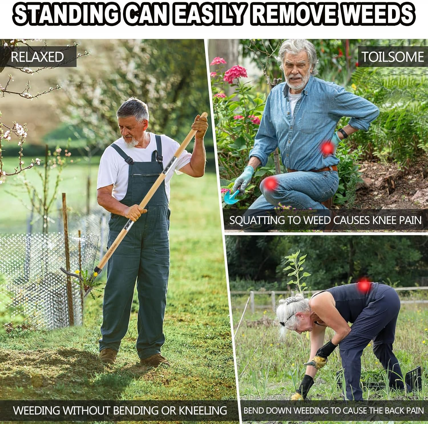 Weed Puller Tool Stand up Duty Weed Remover Tool with Long Handle Foot Platform Design-4 Claw Steel Head Weeder Tool Bamboo Garden Hand Weeding Tool Smoothly Remove Weeds without Kneeling image number 5