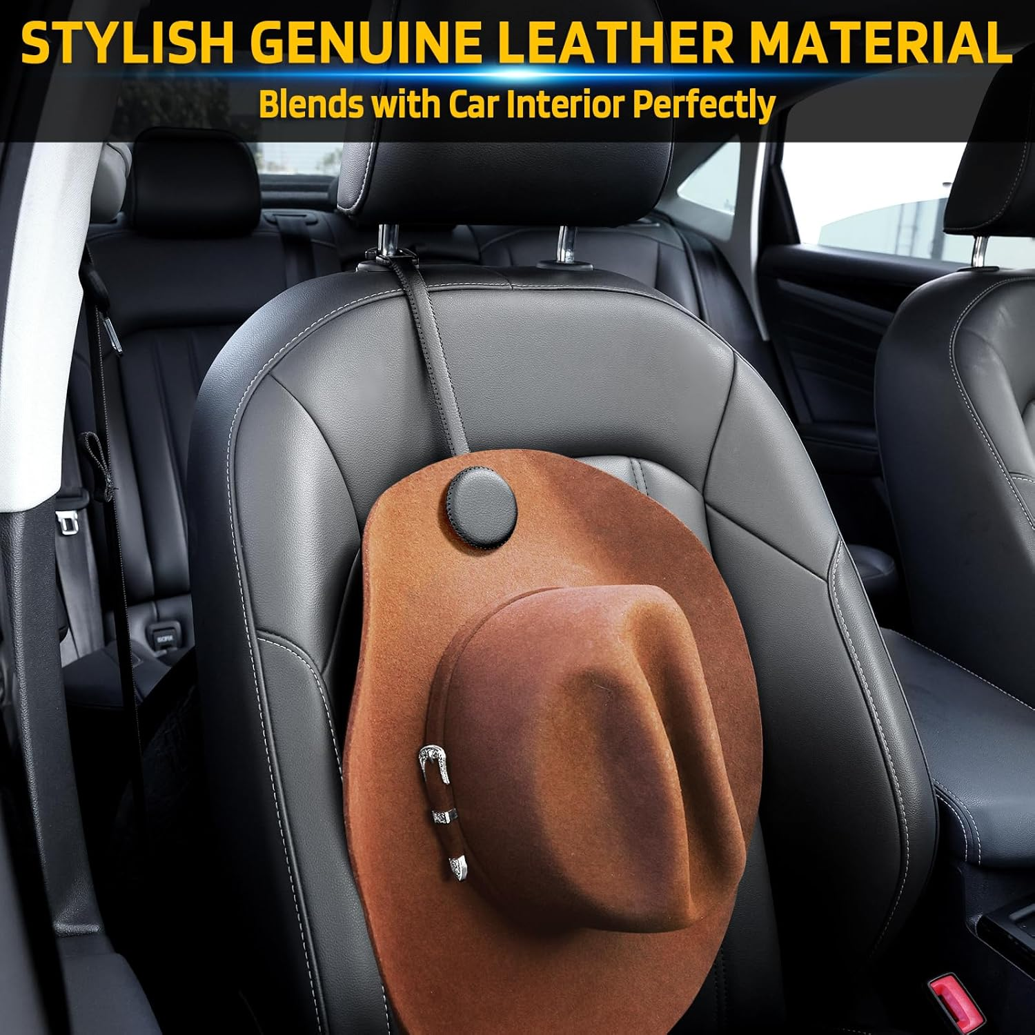 Cowboy Hat Holder for Truck, Magnetic Hat Clip Leather Hat Rack for Car, Headrest Hat Hanger Vehicle Hat Organizer Accessories - Keep Hat Shape, Black, 1 Pack image number 5