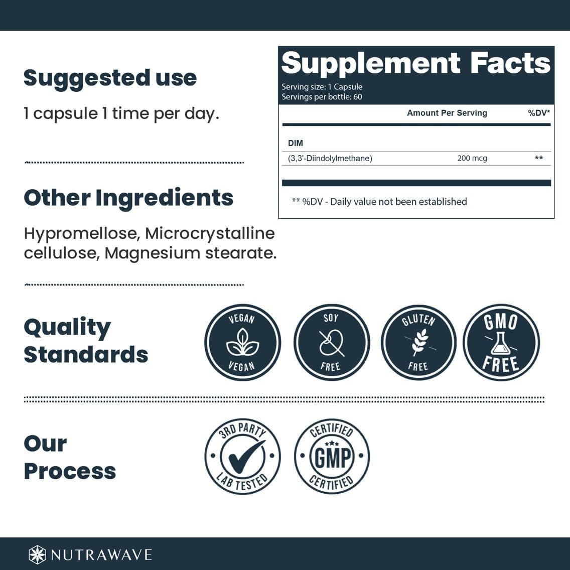 Nutrawave DIM 200Mg &ndash; Non-Gmo, Vegan, Gluten Free &ndash; 60 Capsules image number 2