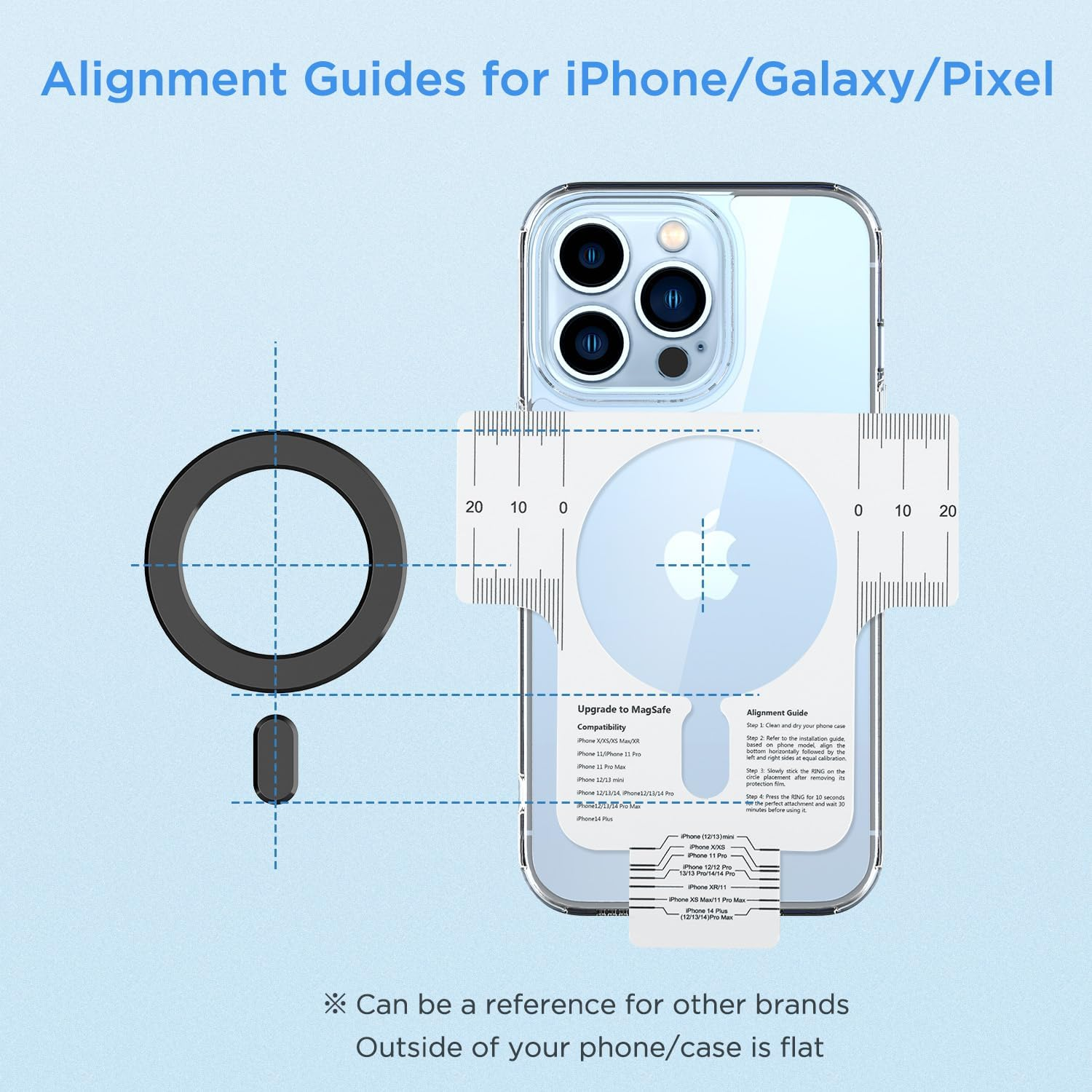 OUTXE Magnetic Adapter Ring 2-Pack, Universal Magnet Sticker Compatible with Magsafe Accessories & Wireless Charging for Iphone/Android/Galaxy/Pixel Black