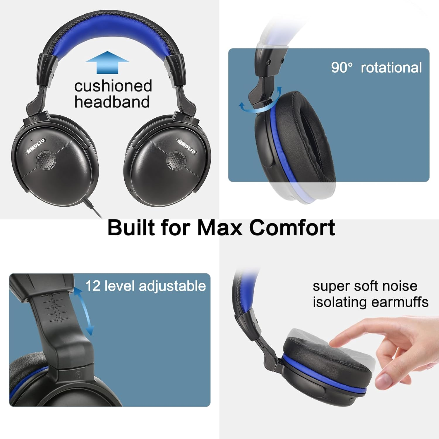 SIMOLIO Headphones with Extra Long Cord for TV with Volume Amplified & Clear Dialogue, 18Ft/5.5M Long Coil Cord, over Ear Wired TV Headphones for Seniors W/Volume Control & Clip, 40 Hrs Playtime image number 3