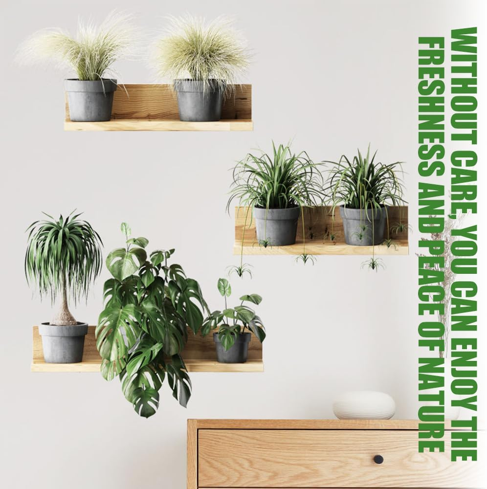 Green Pot Plants Fresh Leaves Wall Decals, 4 Pcs Pastoral Garden Potted Plant Wall Stickers, Removable Background Wall Decoration for Office Home Living Room Bedroom, 25 * 35Cm