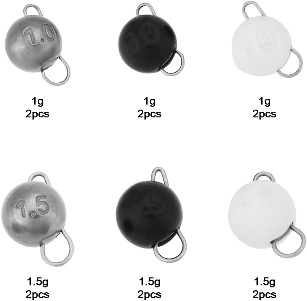 Emagtech 12Pcs Tungsten Cheburashka Fishing Weights Sinkers 1G 1.5G Suitable for All Freshwater Saltwater Bass Carp Chub Cod - Glow, Black, Silver image number 2