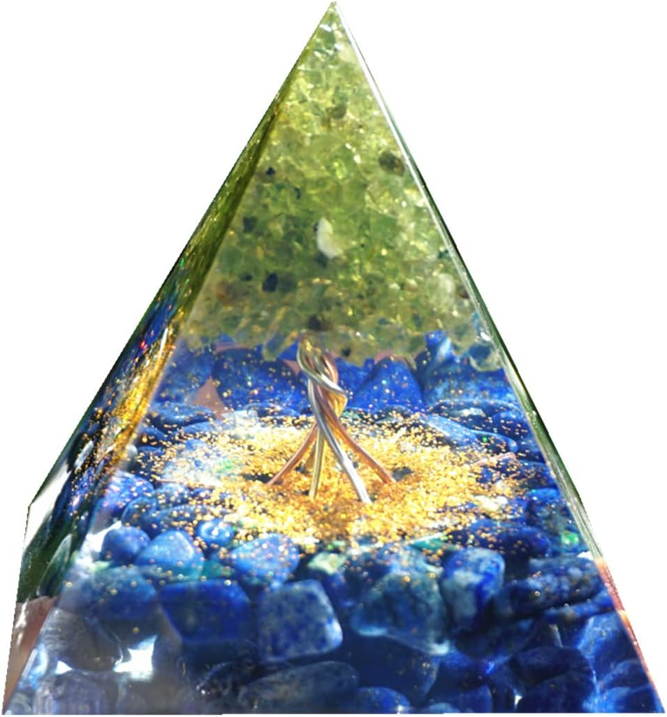 Peridot Tree of Life Orgonite Pyramid with Tiger Eye Stone Reiki Energy Generator Protection Crystal Healing Orgone Pyramids Collection