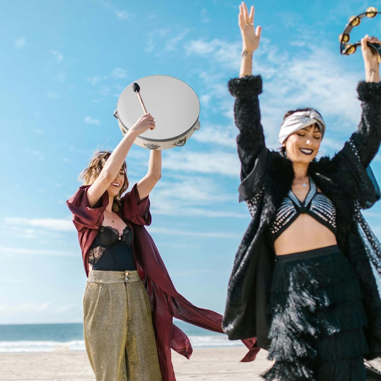 3 Packs Tamborines 6&rdquo;8&rdquo;10&rdquo;Tambourine for Adults Wooden Tambourines Drum Percussion, Tambourine Gift Musical Educational Metal Jingles Church KTV Party Music Therapy image number 1