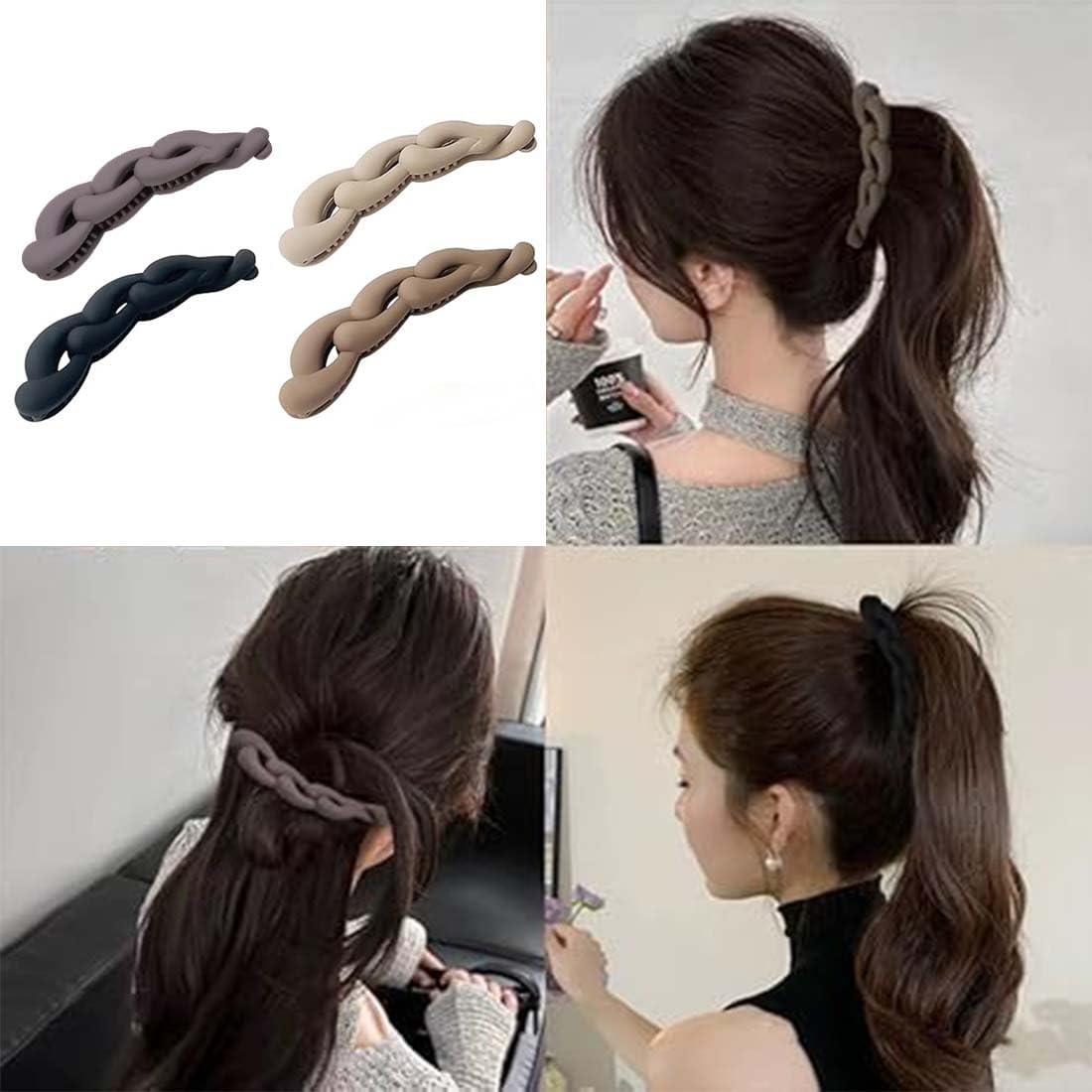 LAKJUOZ Pack of 4 Banana Hair Clips, Vintage Banana Clip, Hair Banana Clip, Twisting, Ponytail Holder, Banana Clips, Fish Clips, Hair Accessories for Women and Women image number 1