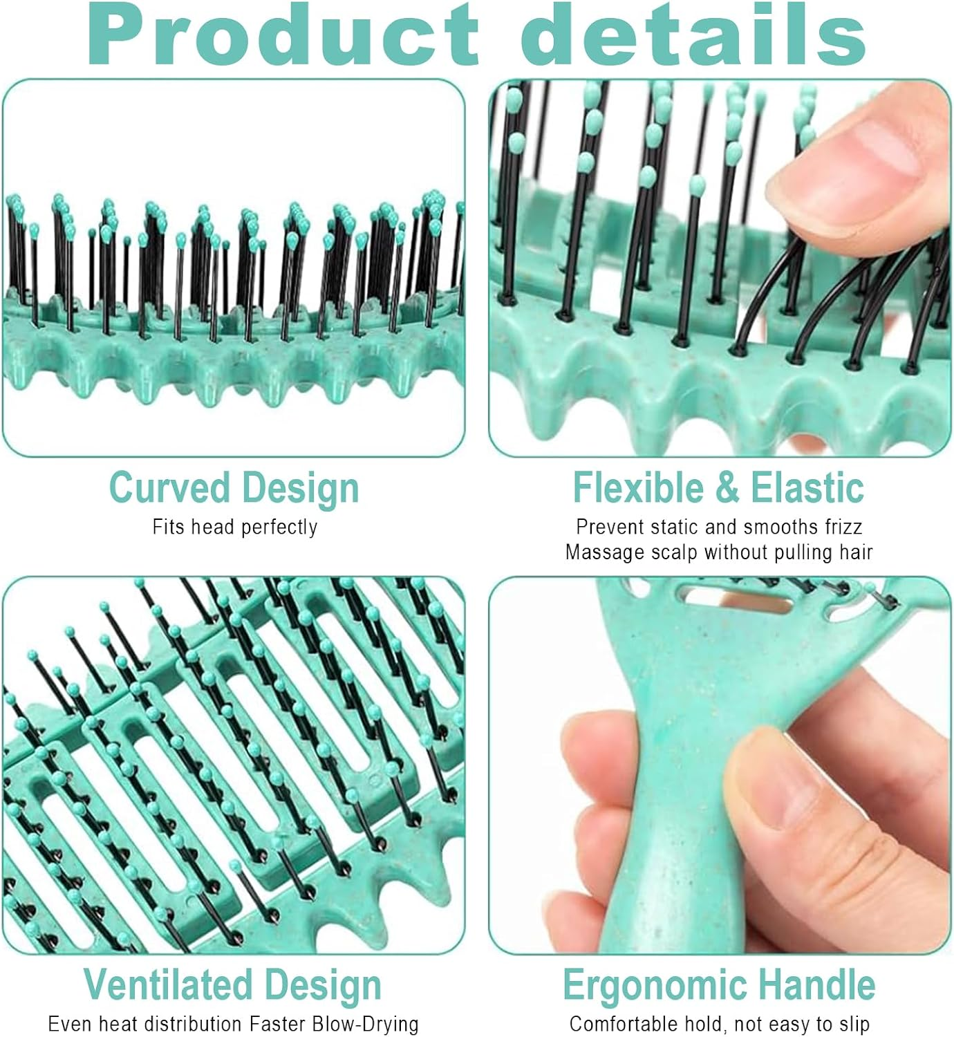 Curls Hair Brush, Curly Hair Brush, Brush for Curls & Curl Defining Brush, Hair Brush for Curls without Pulling, Curling Brush for Thick/Thin Hair - Green & Beige