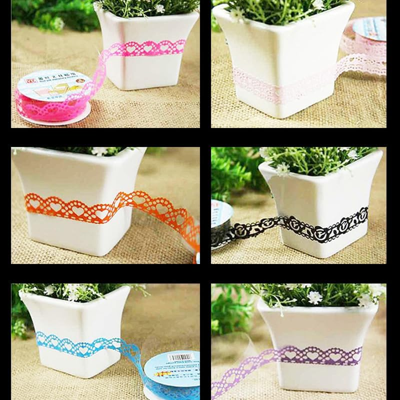 12 Rolls Lace Adhesive Tape Washi Tape Lace Flower Pattern Bling Sticker,Lace Pattern Colorful Sticky Pape for DIY Decorative Craft Gift Wrapping (Mixed Color) image number 2