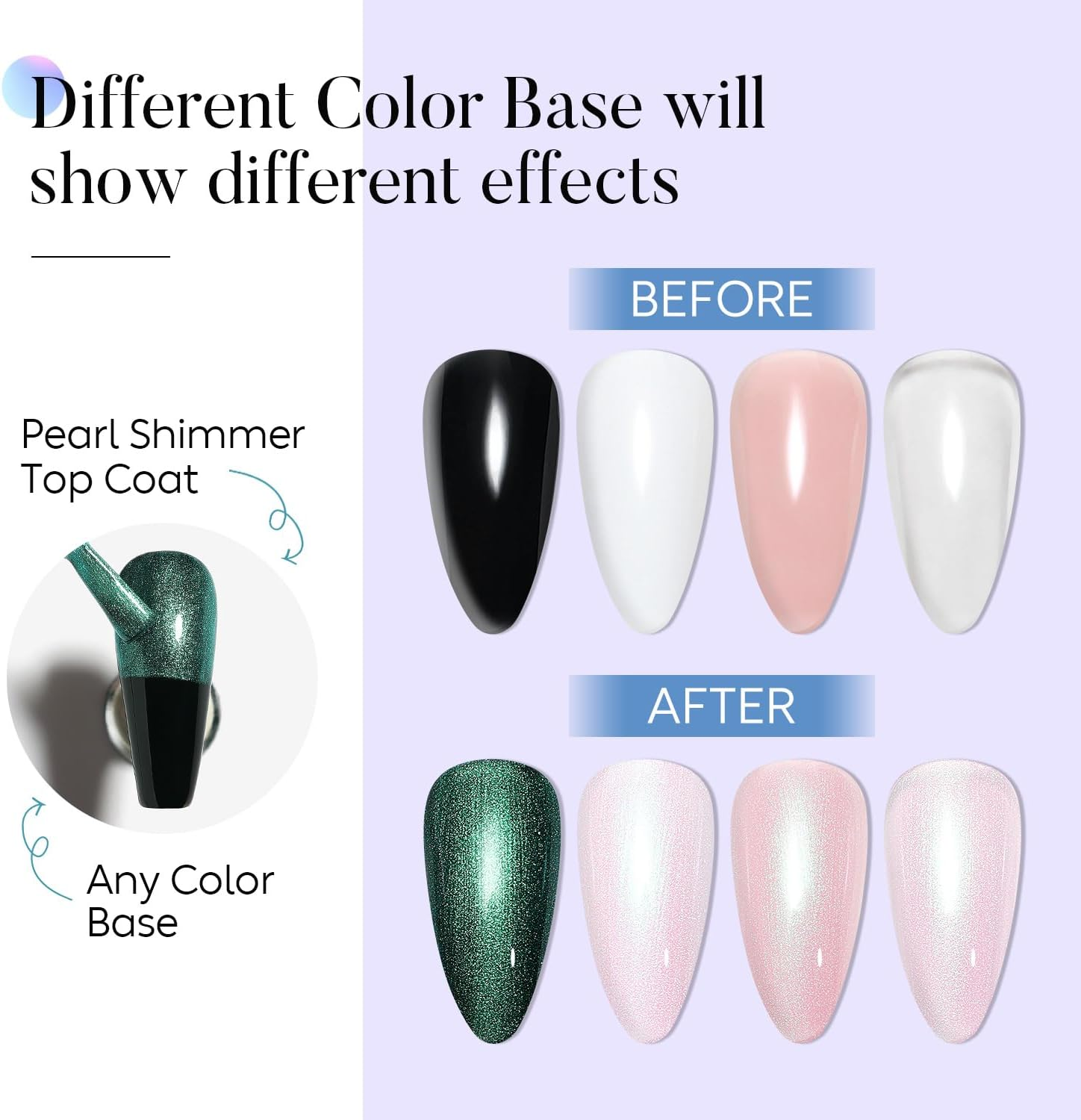 AIMEILI Pearl Top Coat Gel Nail Polish, Shimmer Mermaid Nail Gel Soak off U V Gel Polish 10Ml 03