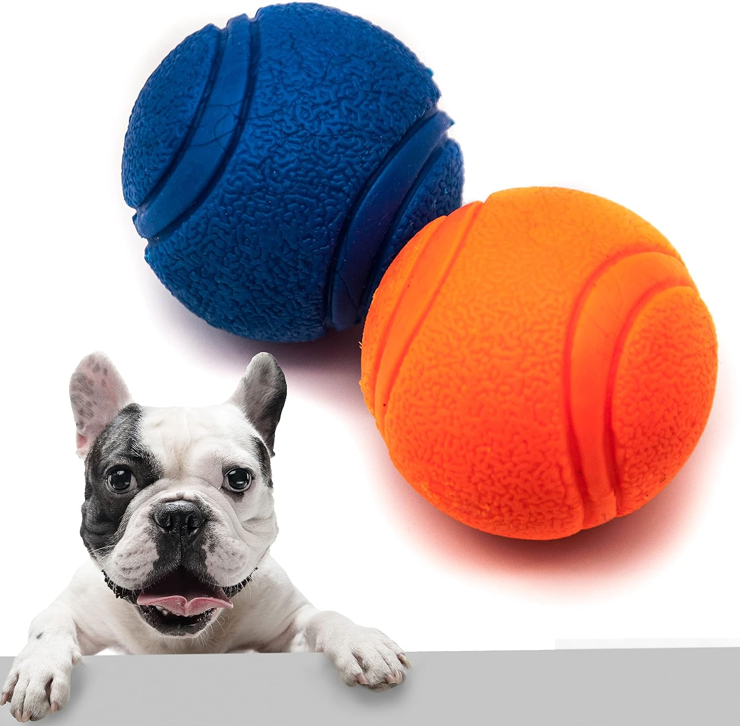 2 X Strong Solid Rubber Ball HIGH BOUNCING Tough Dog Toys Indestructible Virtually Interactive Dog Toys for Boredom Strong Natural Rubber Balls for Dogs (Blue+Orange (2 Balls), 2 Inches)