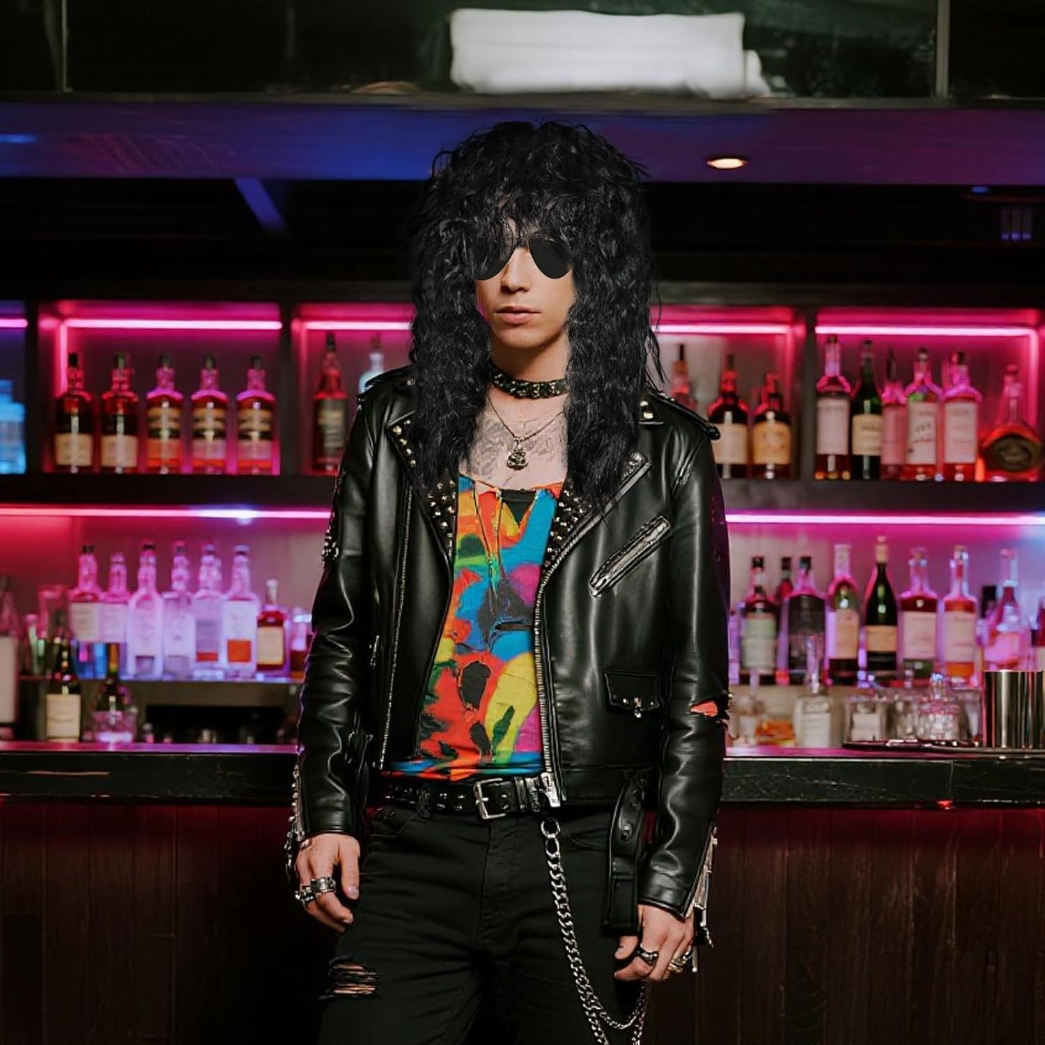 80S Mullet Wig for Men Women Rock Disco Wigs Long Brown Curly Punk Rock Hair Wig 70S 80S Costumes for Halloween Cosplay Party image number 4