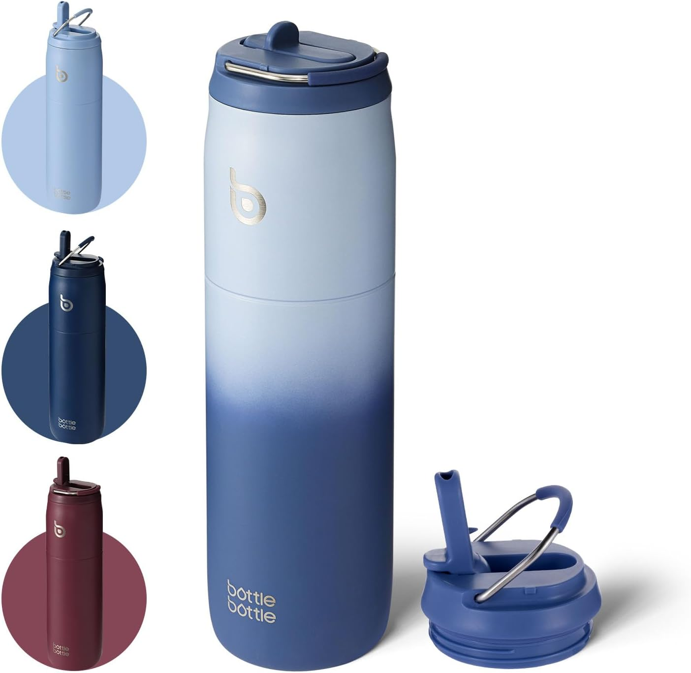 Bottle Bottle Stainless Steel Water Bottle with Straw and Lid 32Oz Vacuum Insulated Water Bottle Stay Cold for 24 Hrs, Hot for 12 Hrs, Leak-Proof Wide Mouth Water Bottles for Men,Indigo Blue