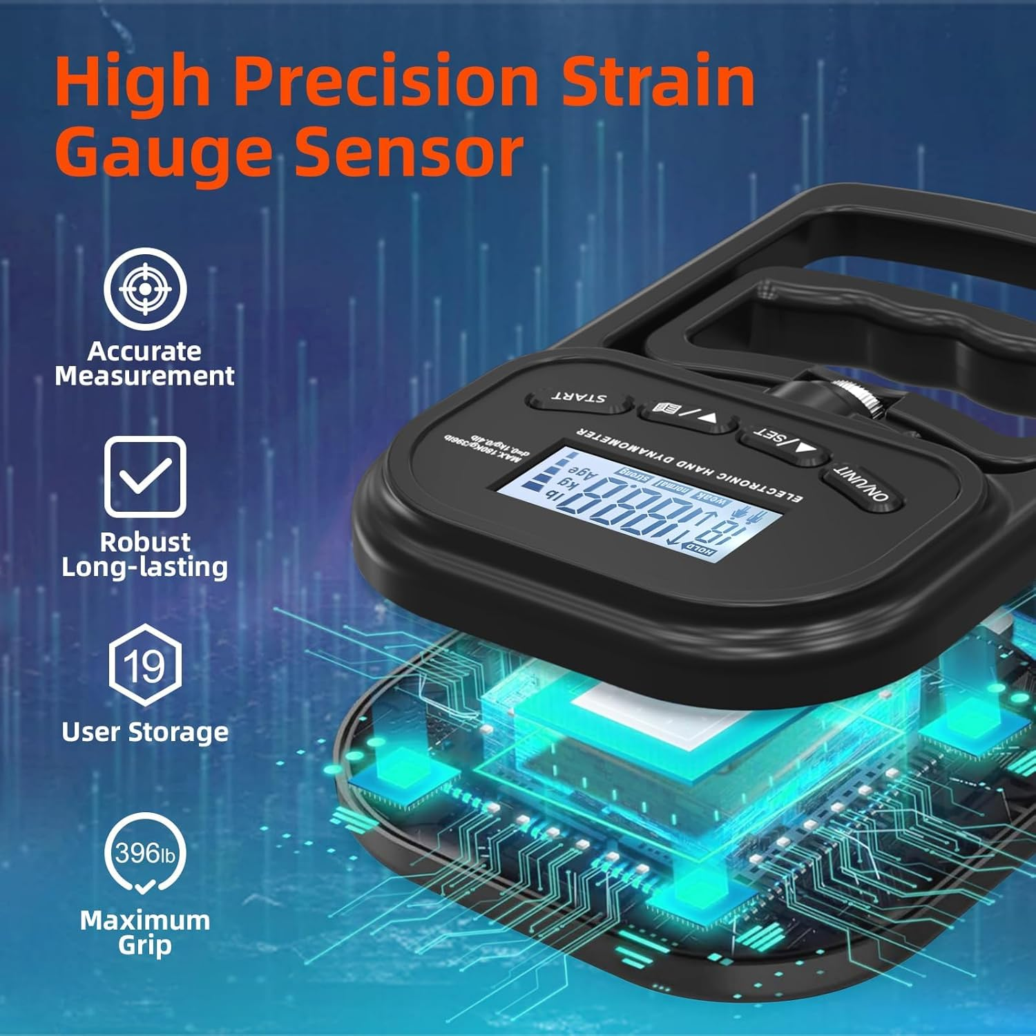 Digital Hand Dynamometer Grip Strength Tester, Digital Dynamometer for Hand Measurement Meter Auto Capturing Electronic Forearm Finger Power 198 Lbs / 90 Kgs, Gripping Strengthener for Sport, Home, School, Clinic Use image number 4