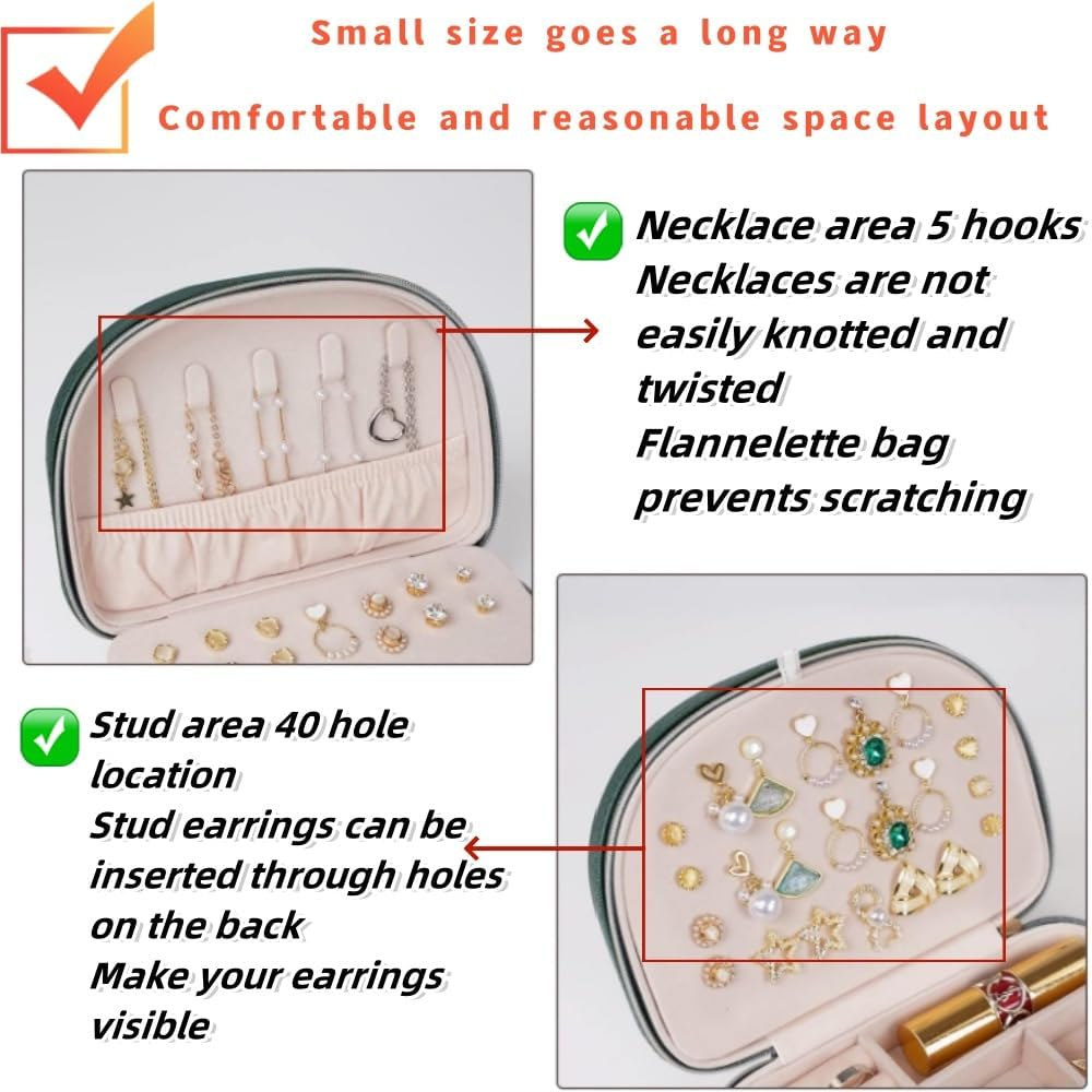 Jindizi Portable Jewelry Box, Small Travel Double Layer PU Leather Mini Jewelry Display Case Earring Necklace Bracelet Ring Organizer Holder Box-Emerald image number 3