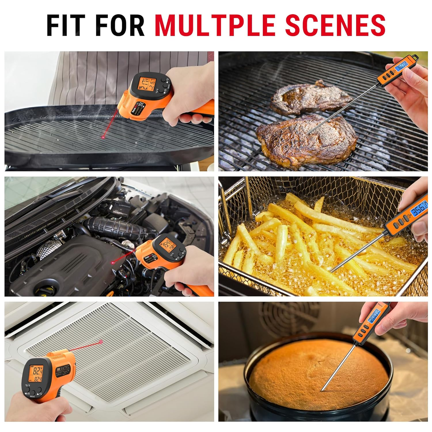 Thermopro Temperature Gun, Infrared Thermometer Gun with Laser Pointer, Meat Thermometer Digital with Super Long Probe, Food Thermometer for Cooking, Laser Thermometer Gun -58℉-1022℉ Not for Human image number 2